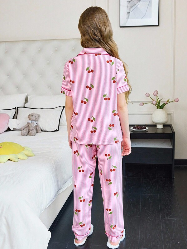 Kurzarm-Pyjama-Set für Mädchen mit Bubble Sakura-Print und Hose