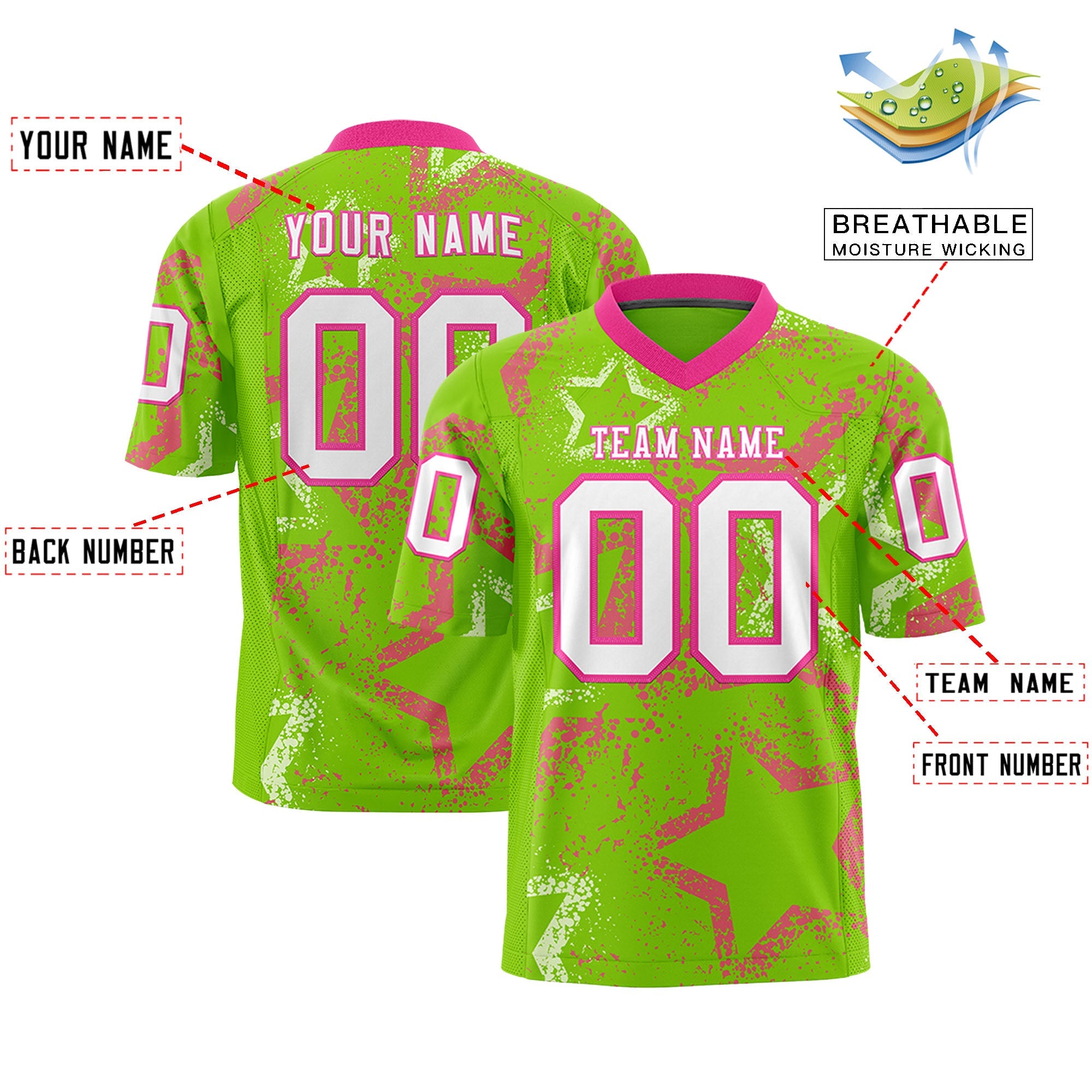 Individuell personalisiertes, authentisches Fußballtrikot mit Stern-Graffiti-Muster