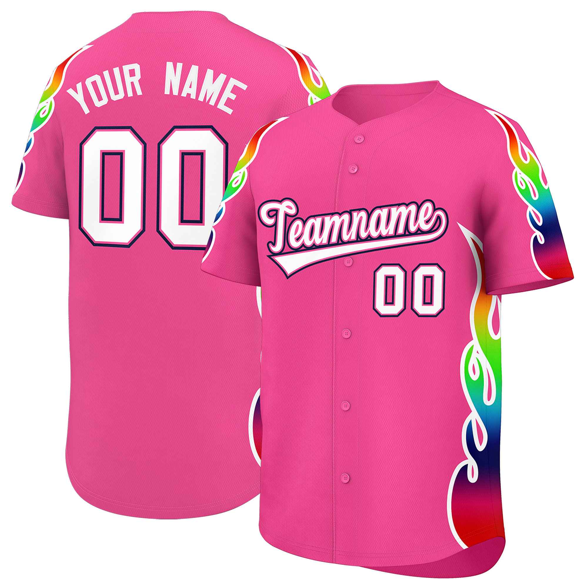 Benutzerdefiniertes Graffiti-Muster, personalisierter mehrfarbiger Flammendruck, authentisches Baseball-Trikot