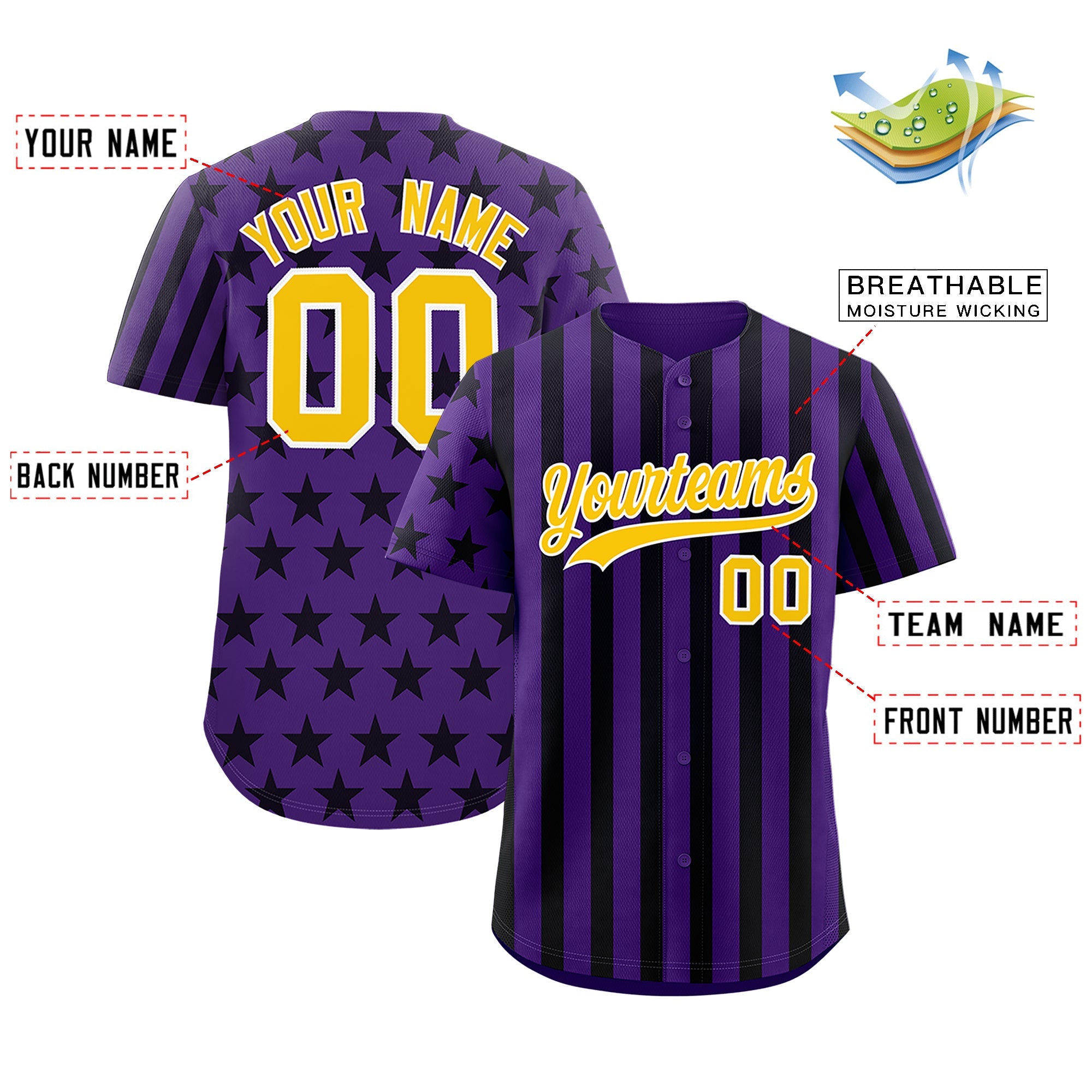 Benutzerdefiniertes Graffiti-Muster-Baseball-Trikot mit amerikanischer Flagge