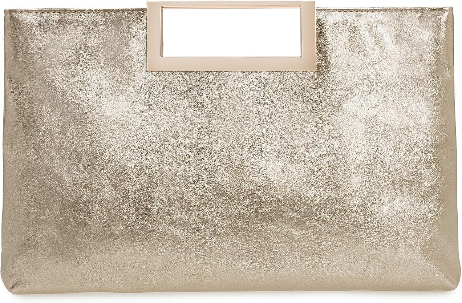 Women's Metallic Leather Clutch Purse Cutout Handle Evening Bag