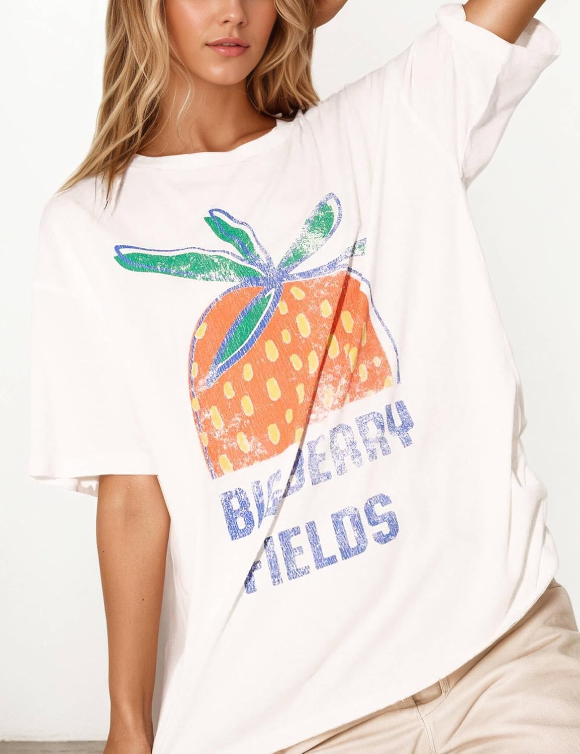 Women's Oversized Strawberry Graphic Tee Cream Women's Oversized Strawberry Graphic Tee Cream