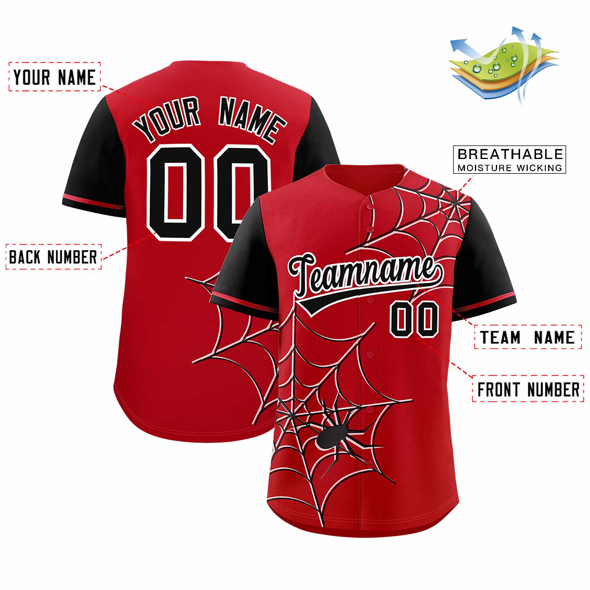 Benutzerdefiniertes Spinnennetz-Muster, Raglanärmel, authentisches Baseball-Trikot