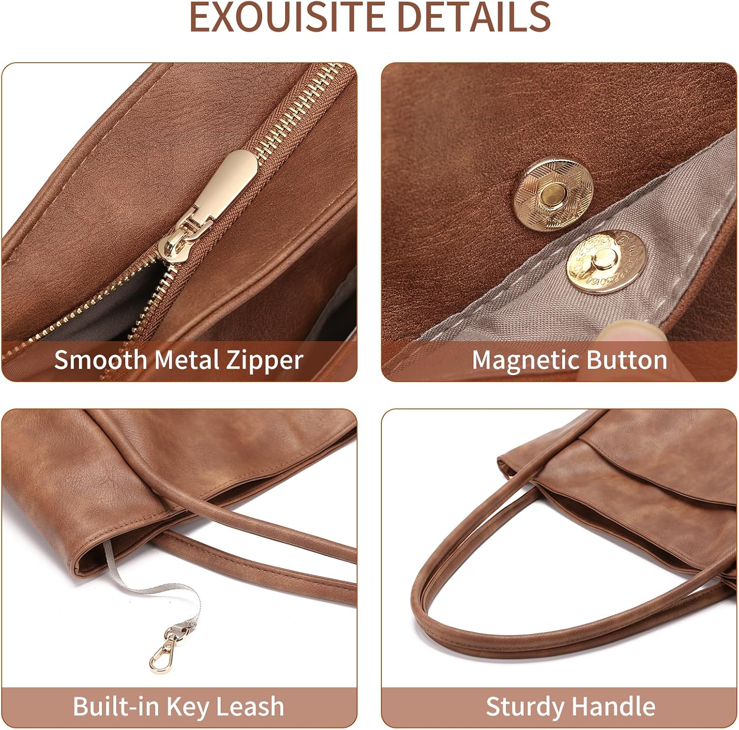 Women's Soft Leather Zipper Tote Bag Brown Women's Soft Leather Zipper Tote Bag Brown