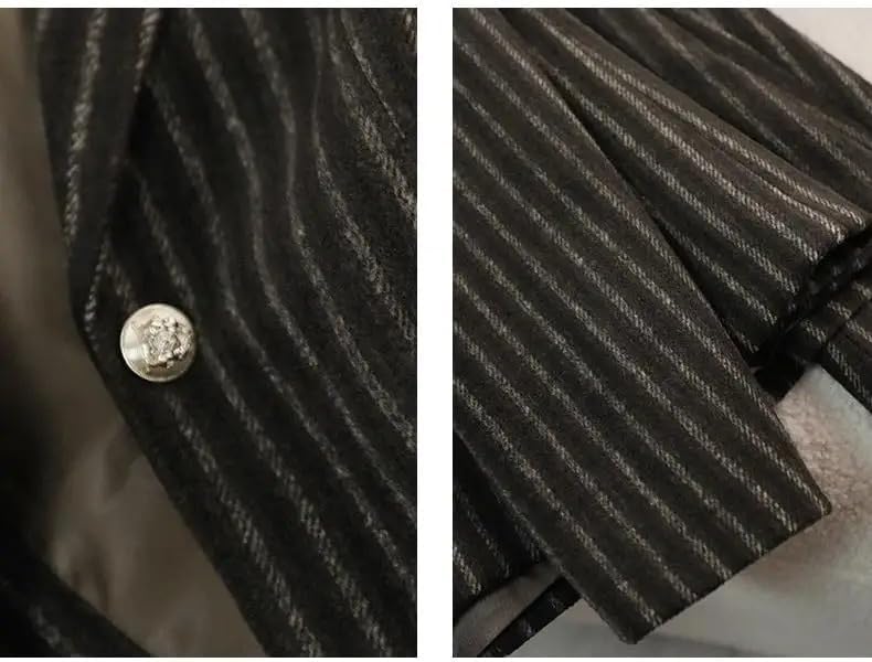 Women's Stripe Woolen Formal Blazer Suit Notched Collar Business Jacket Ladies Office Blazers