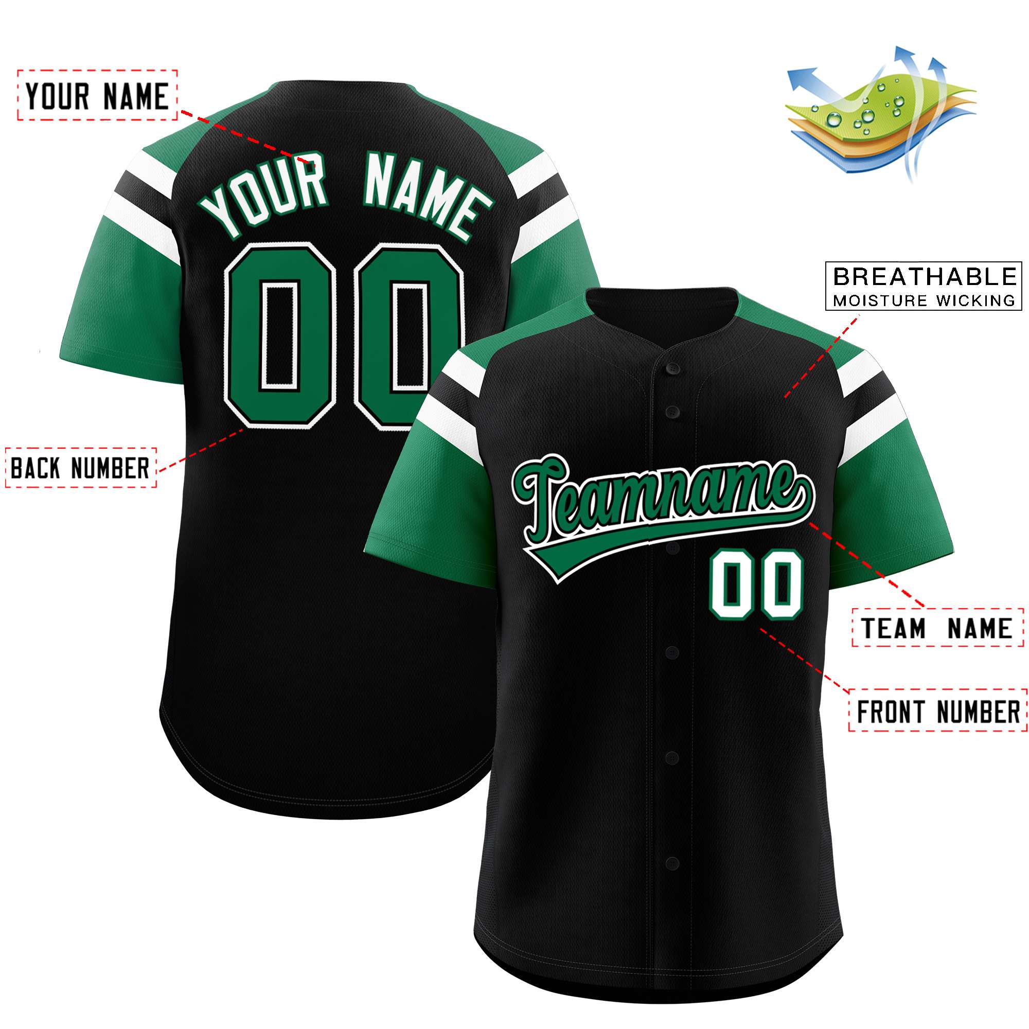 Authentisches Baseball-Trikot mit individuell kontrastierenden Raglanärmeln