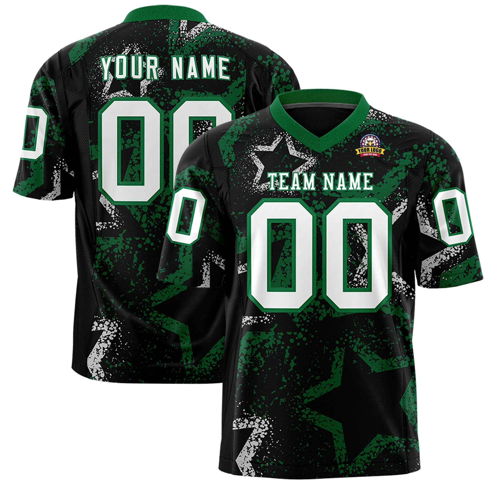 Benutzerdefiniertes Kelly Green-White personalisiertes authentisches Fußballtrikot mit Stern-Graffiti-Muster
