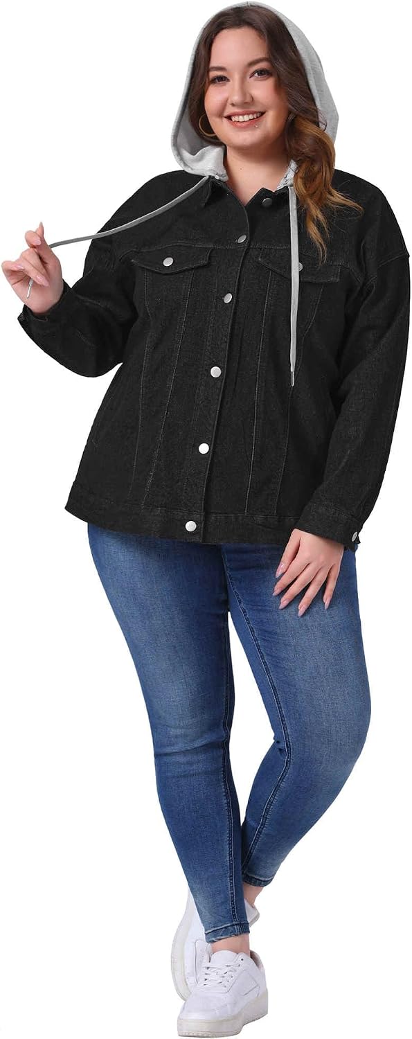 Women's Plus Size Denim Jacket with Detachable Hood Women's Plus Size Denim Jacket with Detachable Hood