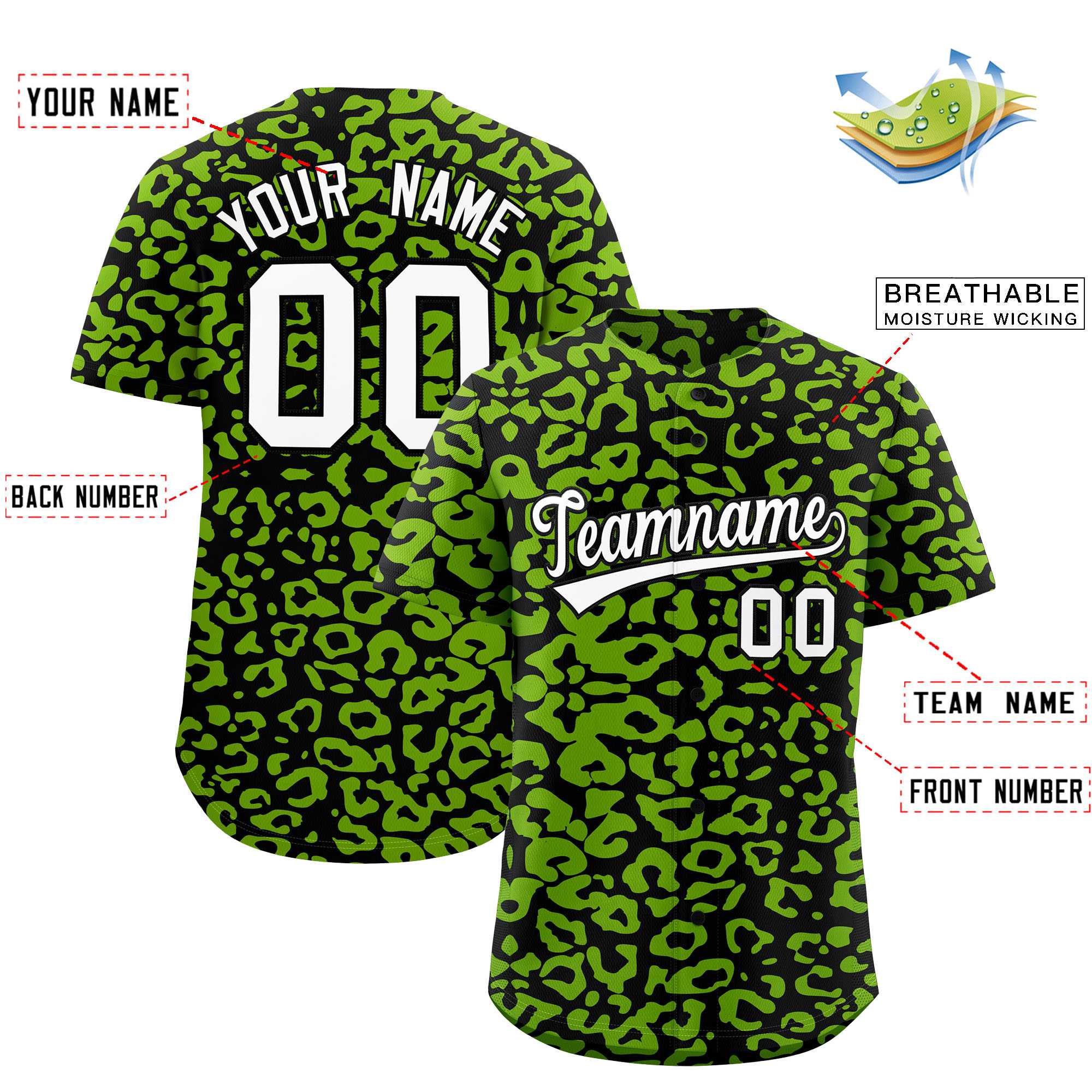 Authentisches Baseball-Trikot mit individuell gestaltetem Leopardenmuster