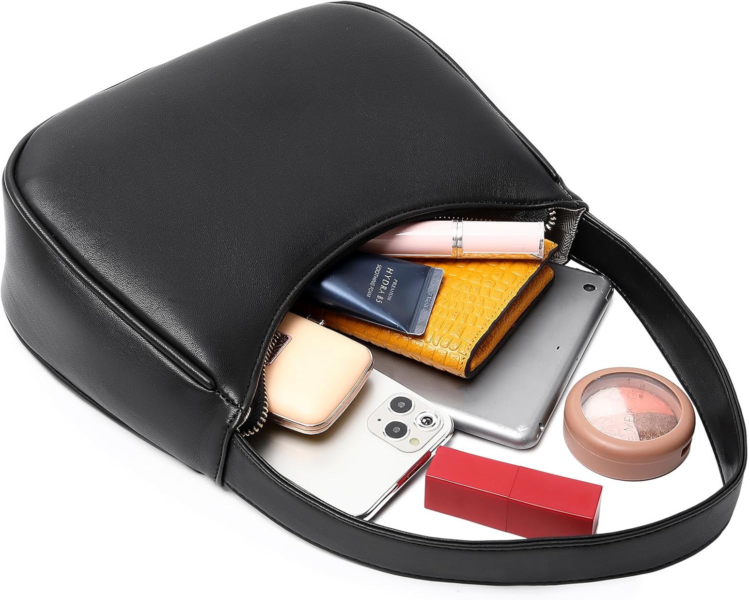 Women's Black PU Crescent Hobo Shoulder Bag