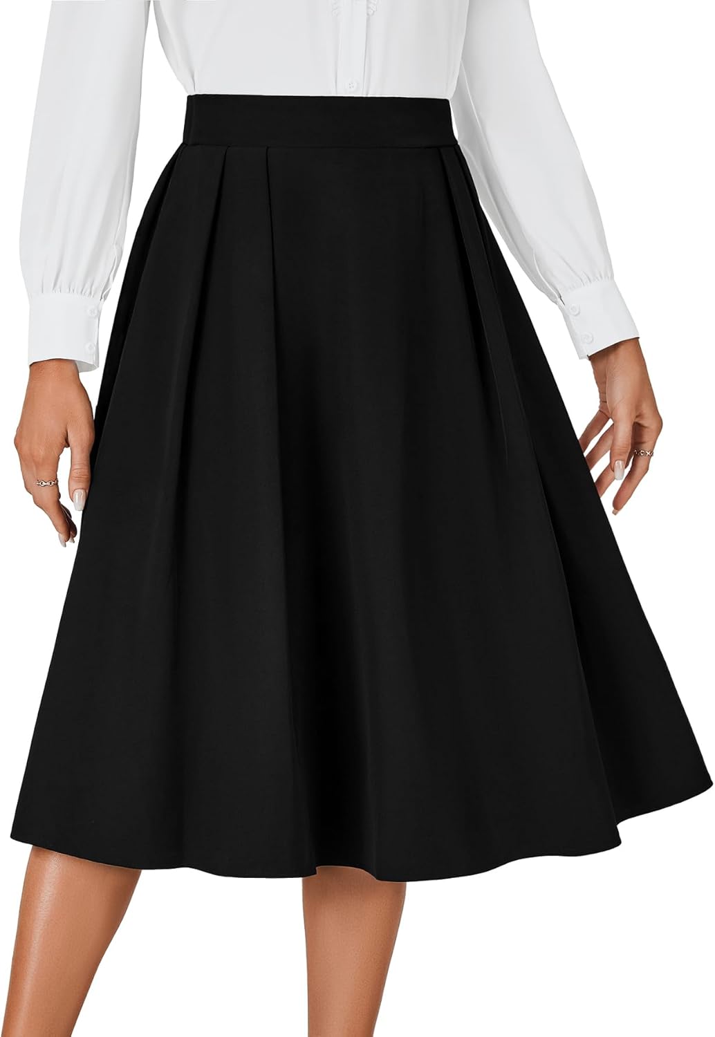 Women's Vintage Skirt High Waist Pleated Tie Back Flared A Line Midi