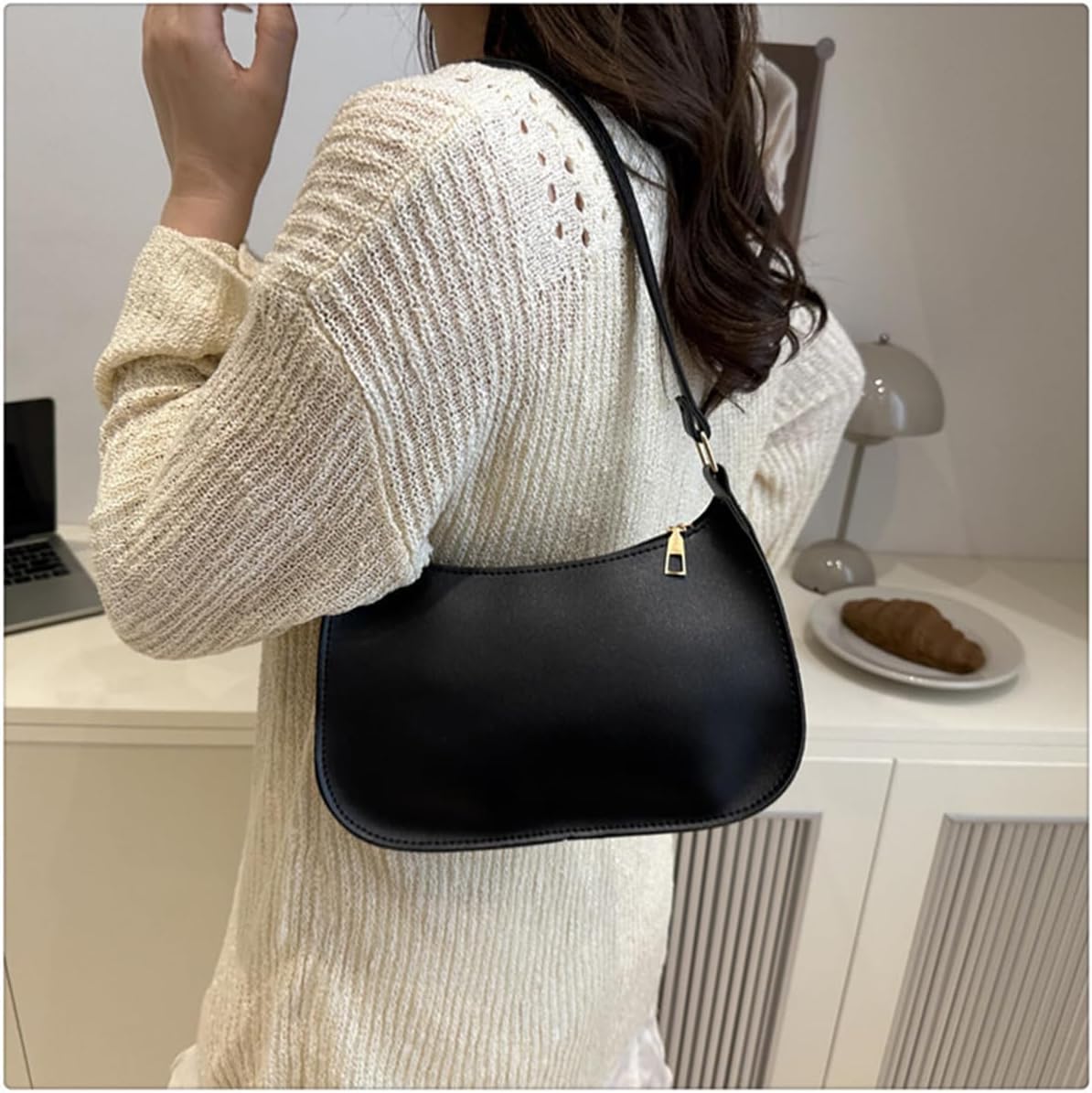 Women's Soft PU Leather Crescent Hobo Shoulder Bag Black Women's Soft PU Leather Crescent Hobo Shoulder Bag Black