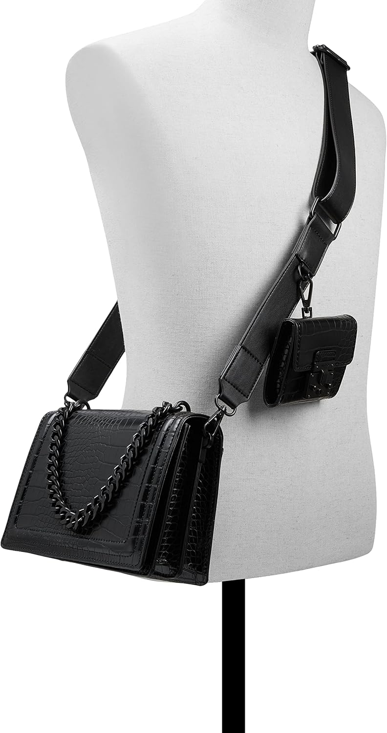 Women's Croc Embossed Crossbody Bag with Mini Pouch