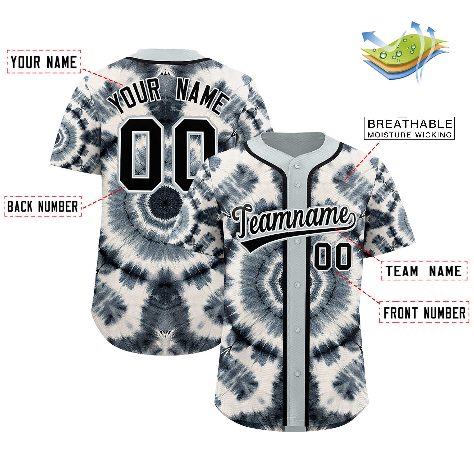 Authentisches Baseball-Trikot mit individuellem Tie-Dye-Graffiti-Muster Authentisches Baseball-Trikot mit individuellem Tie-Dye-Graffiti-Muster