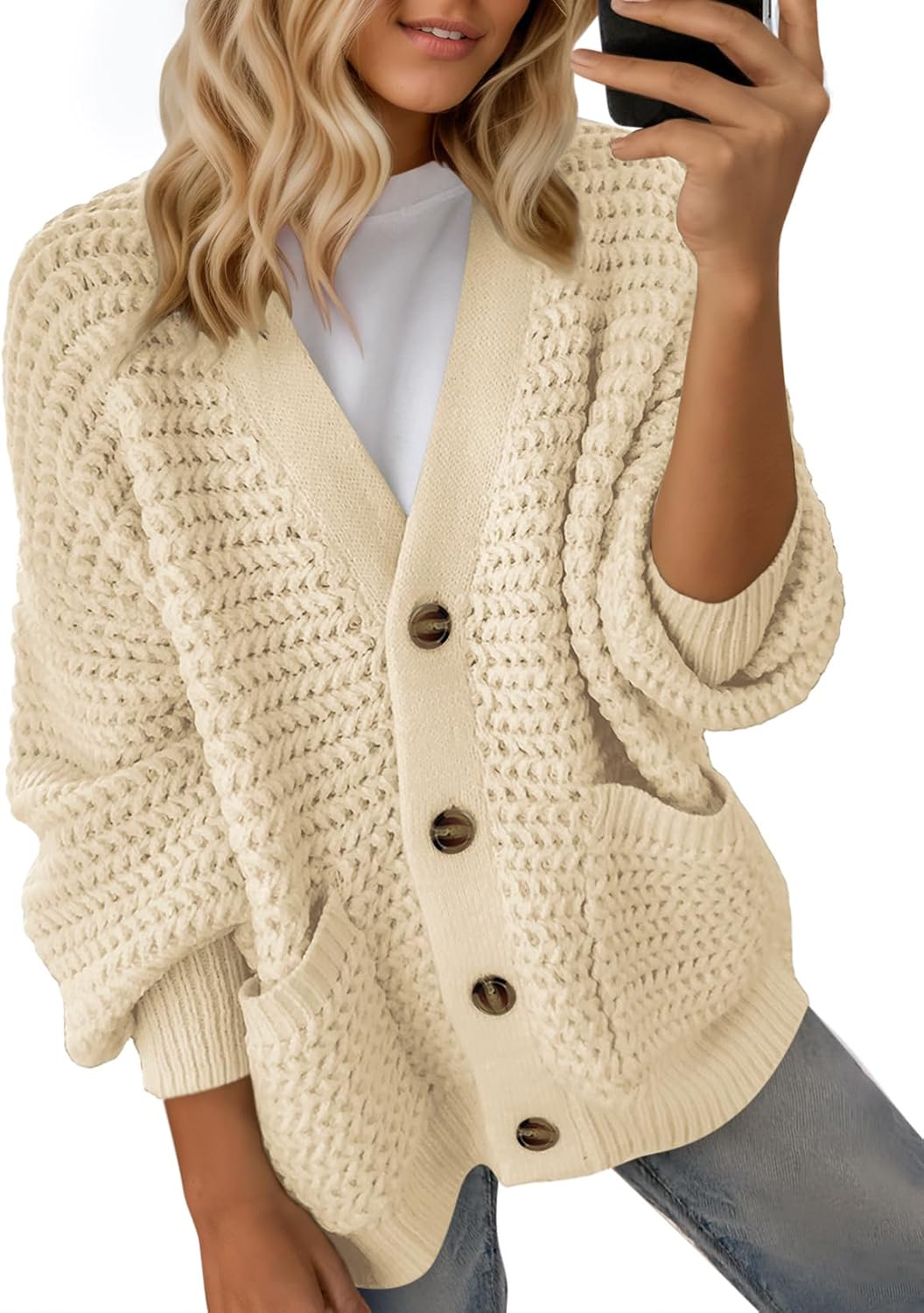 Women's Fashion Open Front Long Sleeve Chunky Knit Cardigans Sweaters Outerwear Coats
