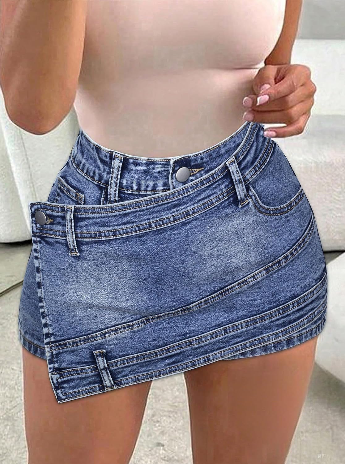 Women's Asymmetrical Wrap Denim Skort Mini Jean Shorts Women's Asymmetrical Wrap Denim Skort Mini Jean Shorts
