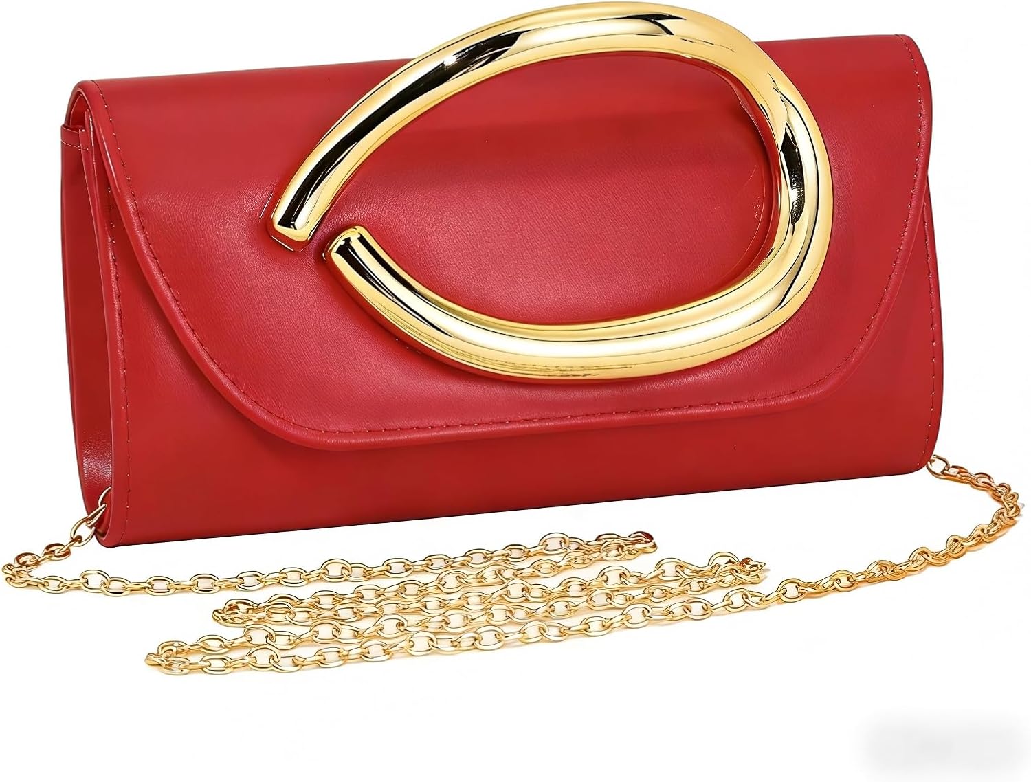 Women's Red Envelope Clutch Purse Gold Buckle Evening Bag