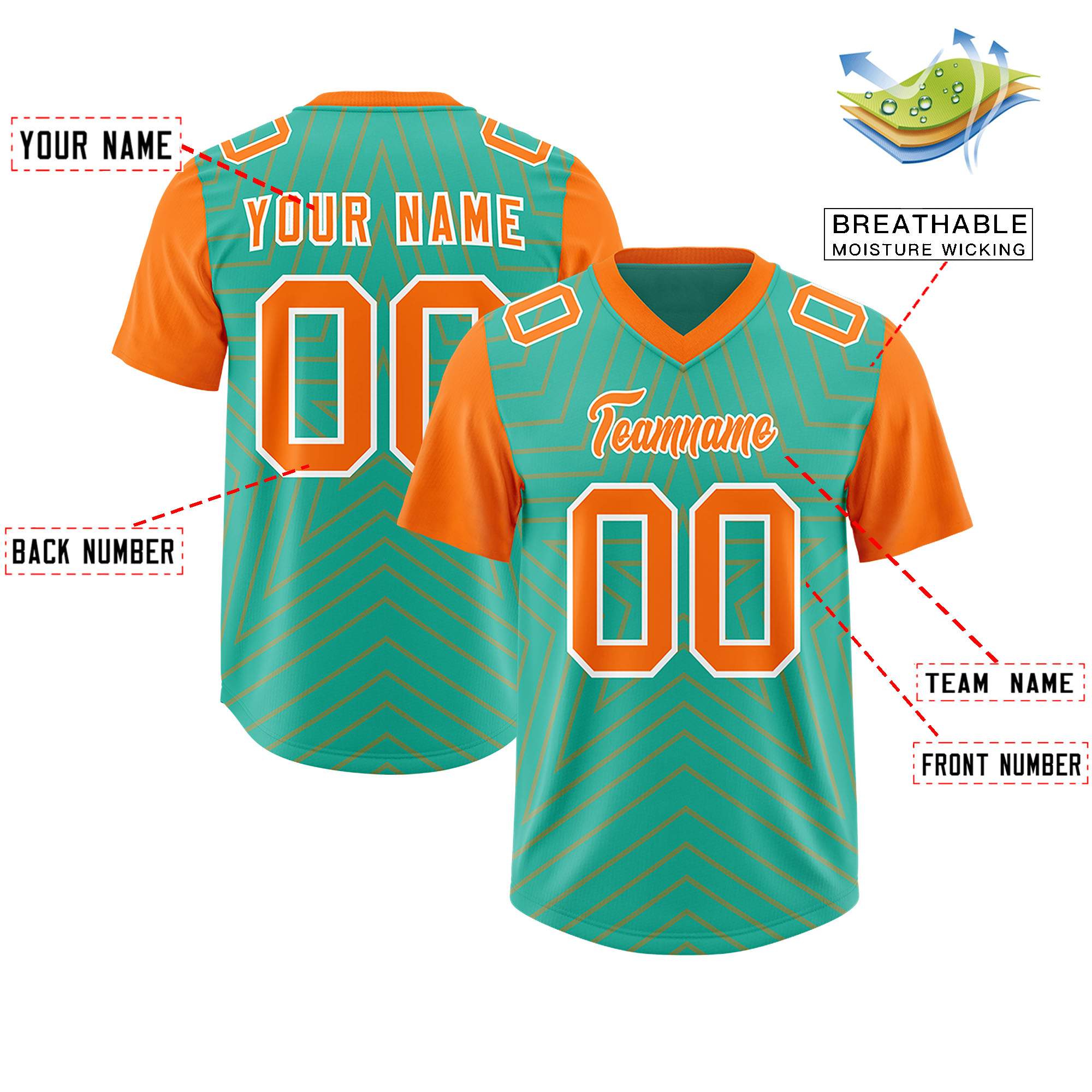 Benutzerdefinierte leuchtend grün orange personalisierte Sternmuster Raglanärmel authentisches Fußballtrikot