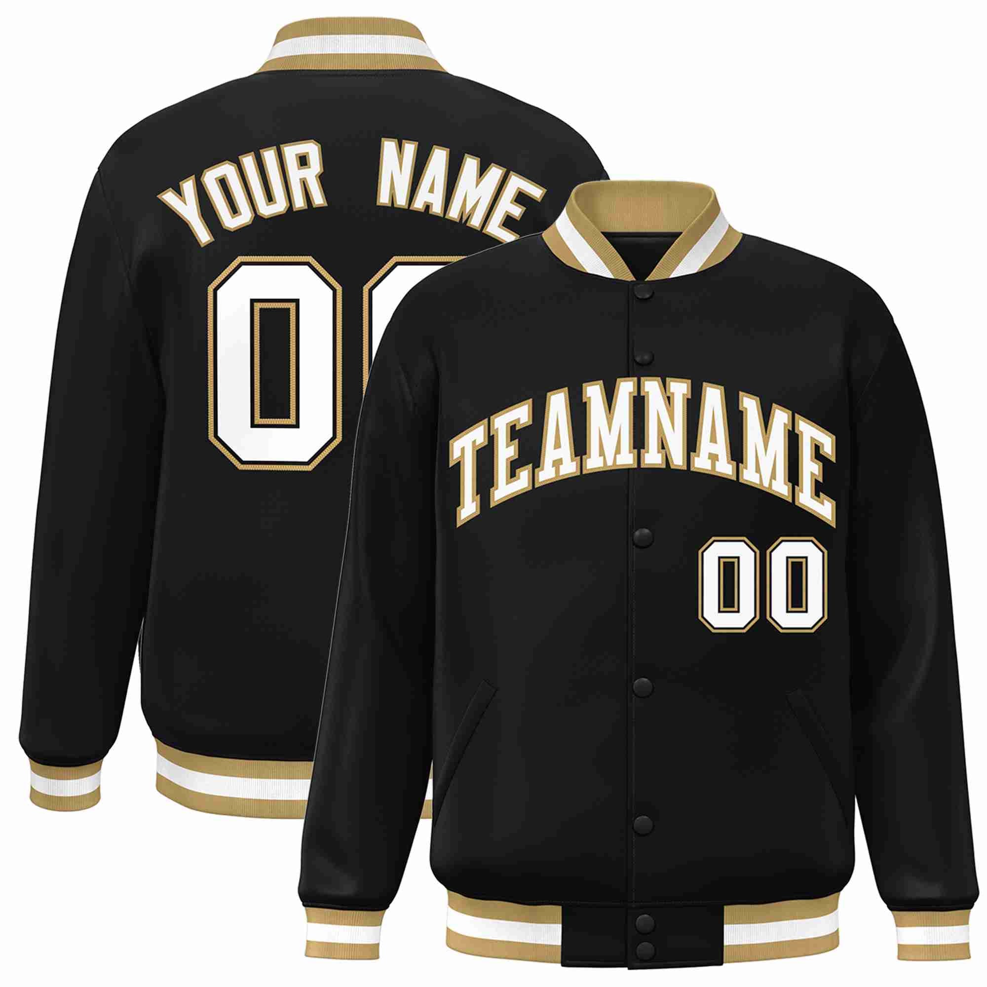 Custom White-Old Gold Classic Style Varsity Full-Snap Letterman Jacket