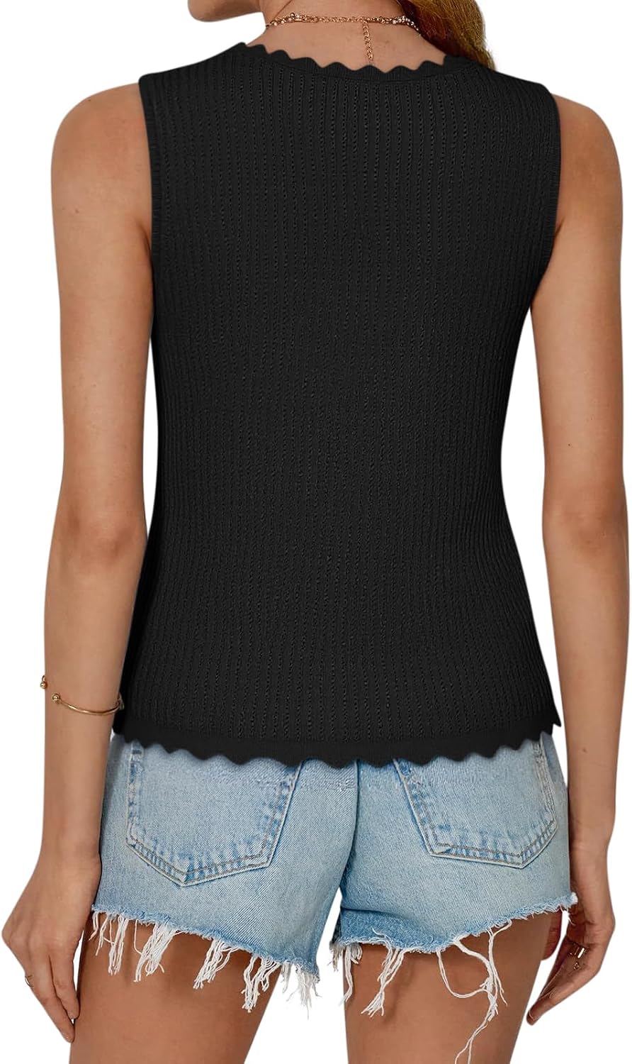 Women's Scalloped Tie Front Sweater Vest