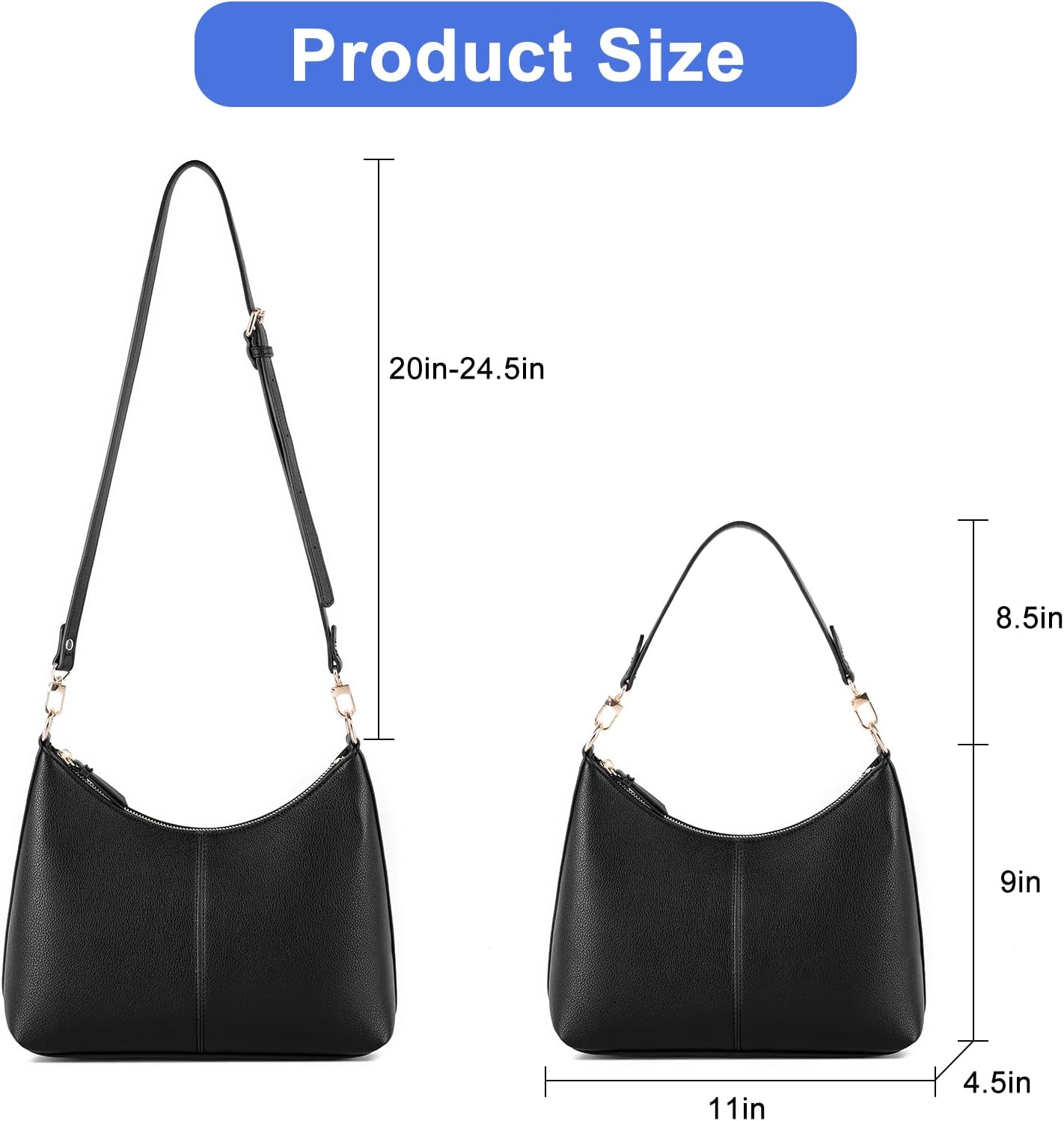 Women's Black PU 2-Way Shoulder Crossbody Bag Rose Gold