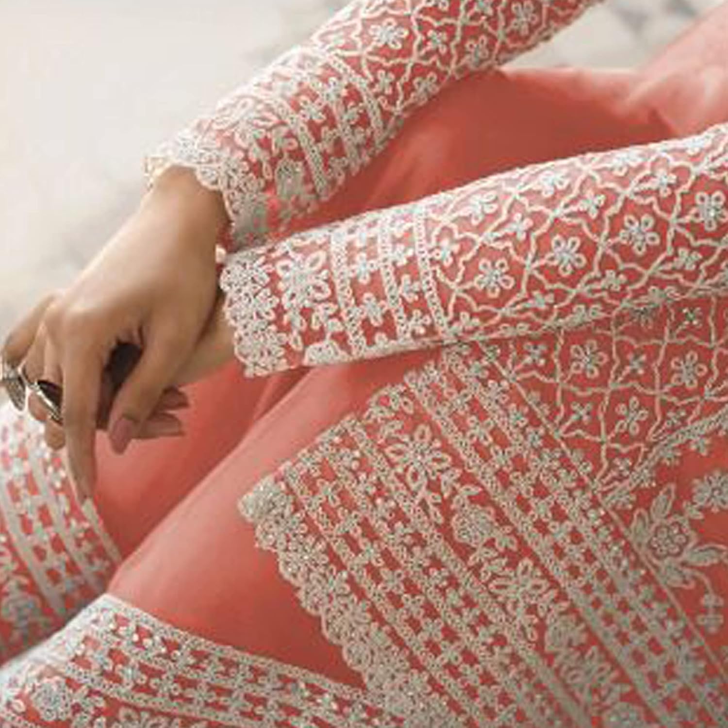 Women's Embroidered Salwar Kameez Suit Palazzo with Dupatta Peach
