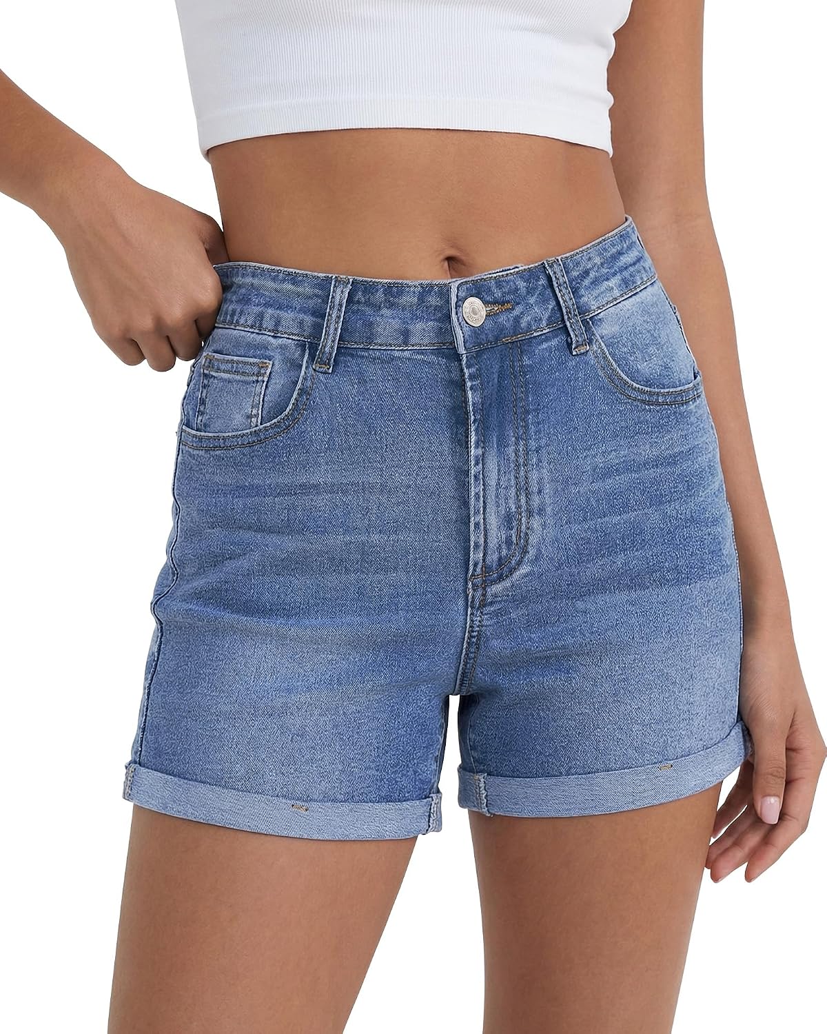 Jean Shorts for Women High Waisted Trendy Cuffed Hem Summer Comfortable Denim Mom