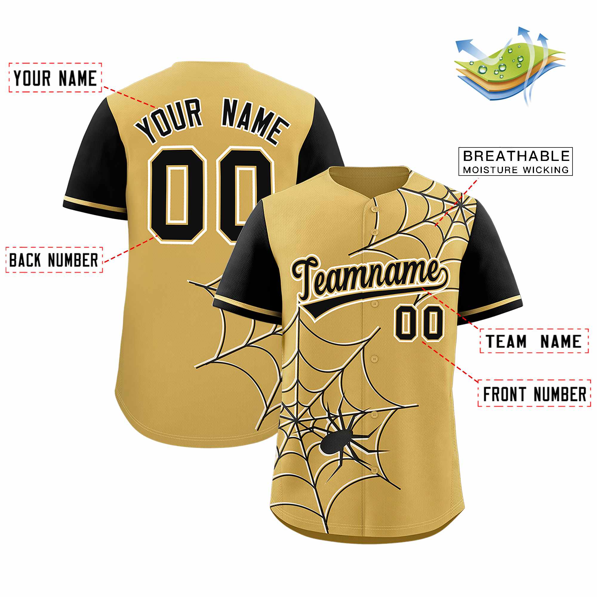 Benutzerdefiniertes Spinnennetz-Muster, Raglanärmel, authentisches Baseball-Trikot