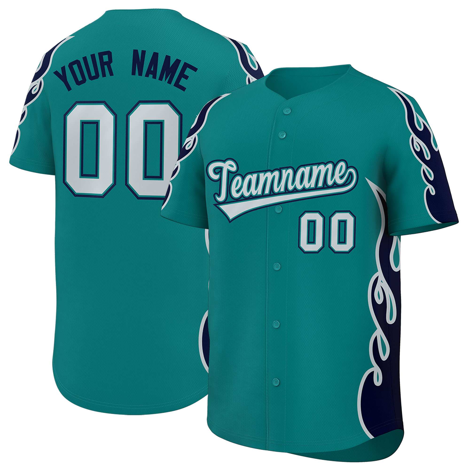 Benutzerdefiniertes Baseball-Trikot mit Seitenflammen-Umrissmuster für Sportuniformen