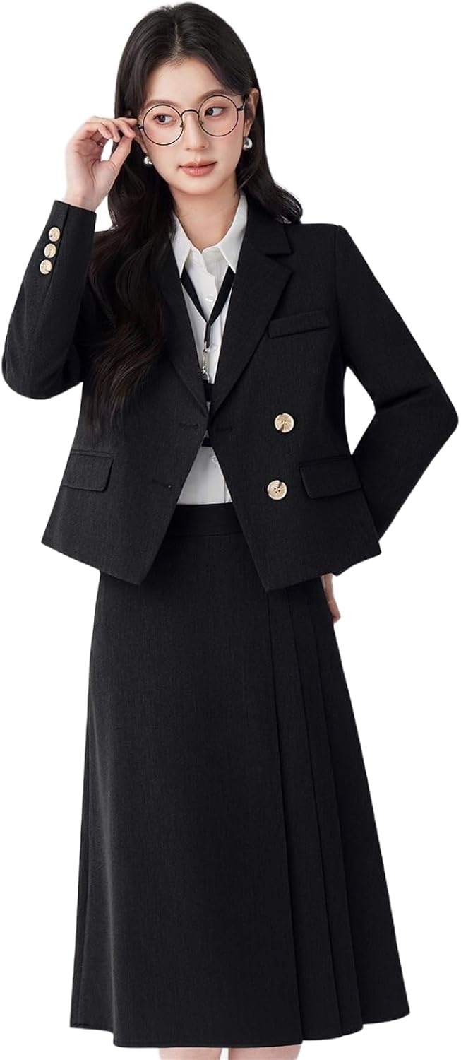 Short Sleeve Blazer Set Women's Summer Office Uniform Workwear
