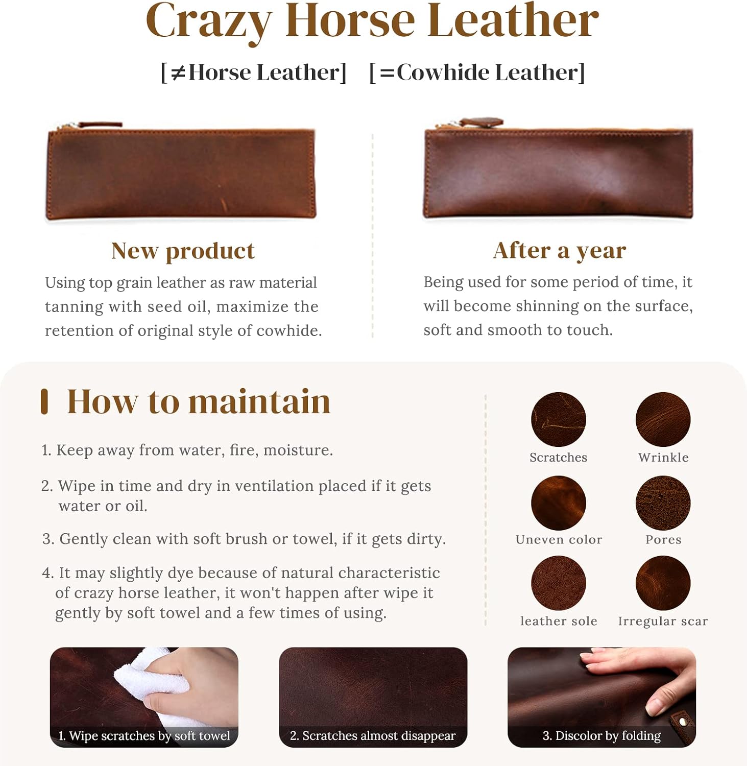 Women's Crazy Horse Leather Mini Tote Bag Brown