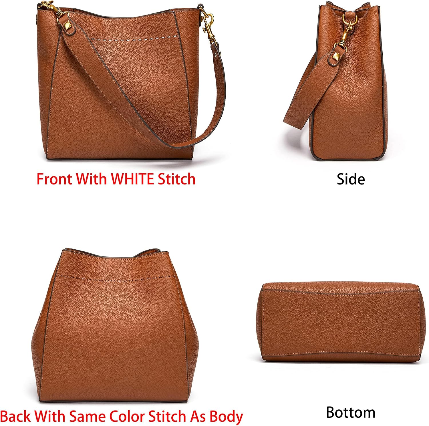 Women's Pebbled Leather Bucket Hobo Bag Gold Hardware Women's Pebbled Leather Bucket Hobo Bag Gold Hardware