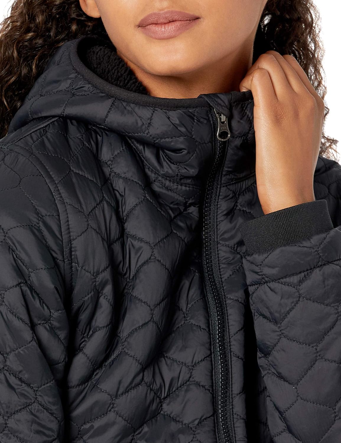 Women's Quilted Hooded Puffer Jacket Sherpa Lined Black Women's Quilted Hooded Puffer Jacket Sherpa Lined Black