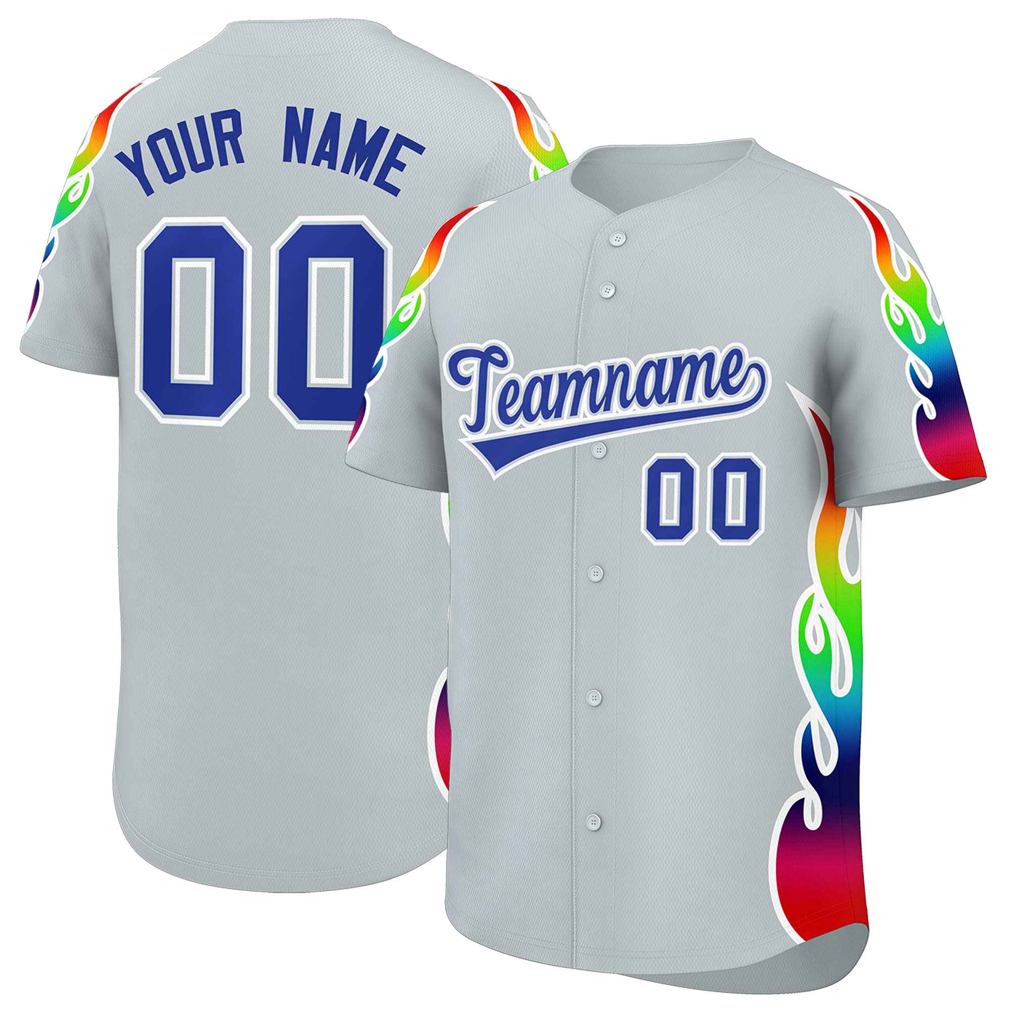 Benutzerdefiniertes Graffiti-Muster, personalisierter mehrfarbiger Flammendruck, authentisches Baseball-Trikot