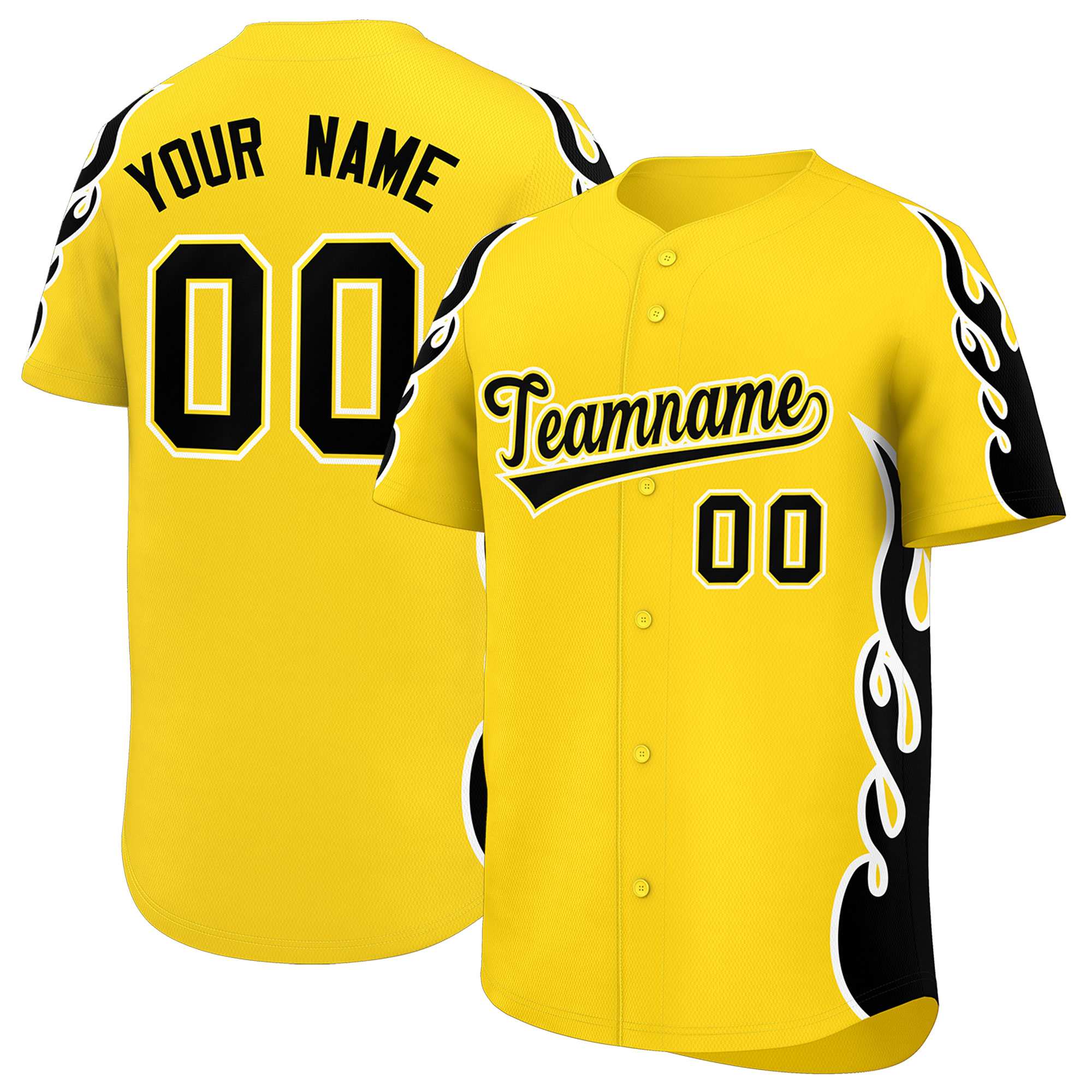 Benutzerdefiniertes Baseball-Trikot mit Seitenflammen-Umrissmuster für Sportuniformen
