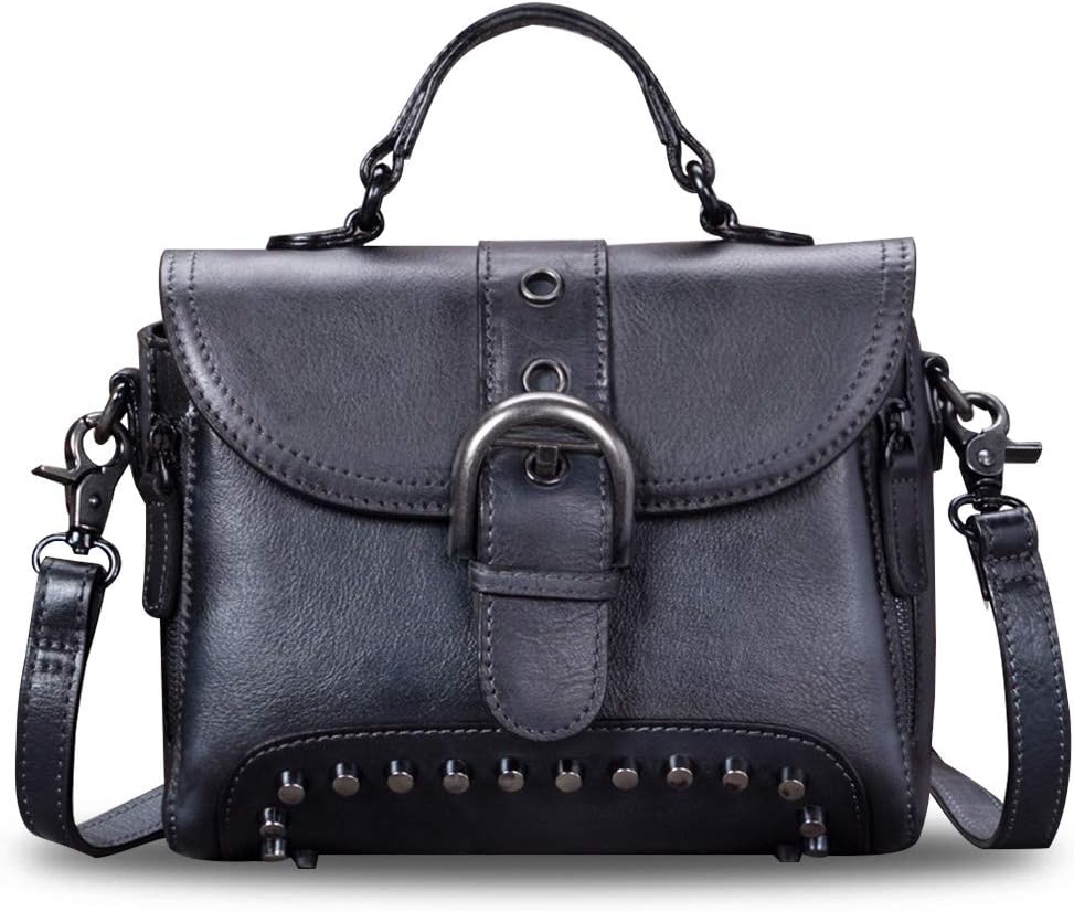 Women's Studded Genuine Leather Flap Satchel Bag Black Women's Studded Genuine Leather Flap Satchel Bag Black