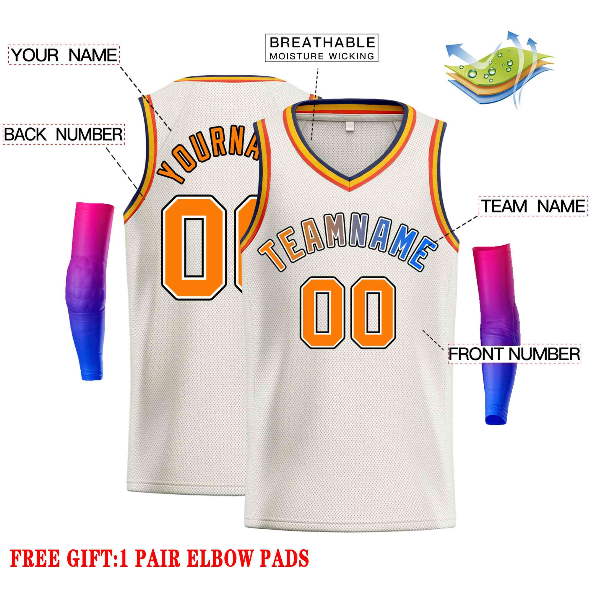 Benutzerdefiniertes Orange-Classic Tops Herren-Freizeit-Basketballtrikot
