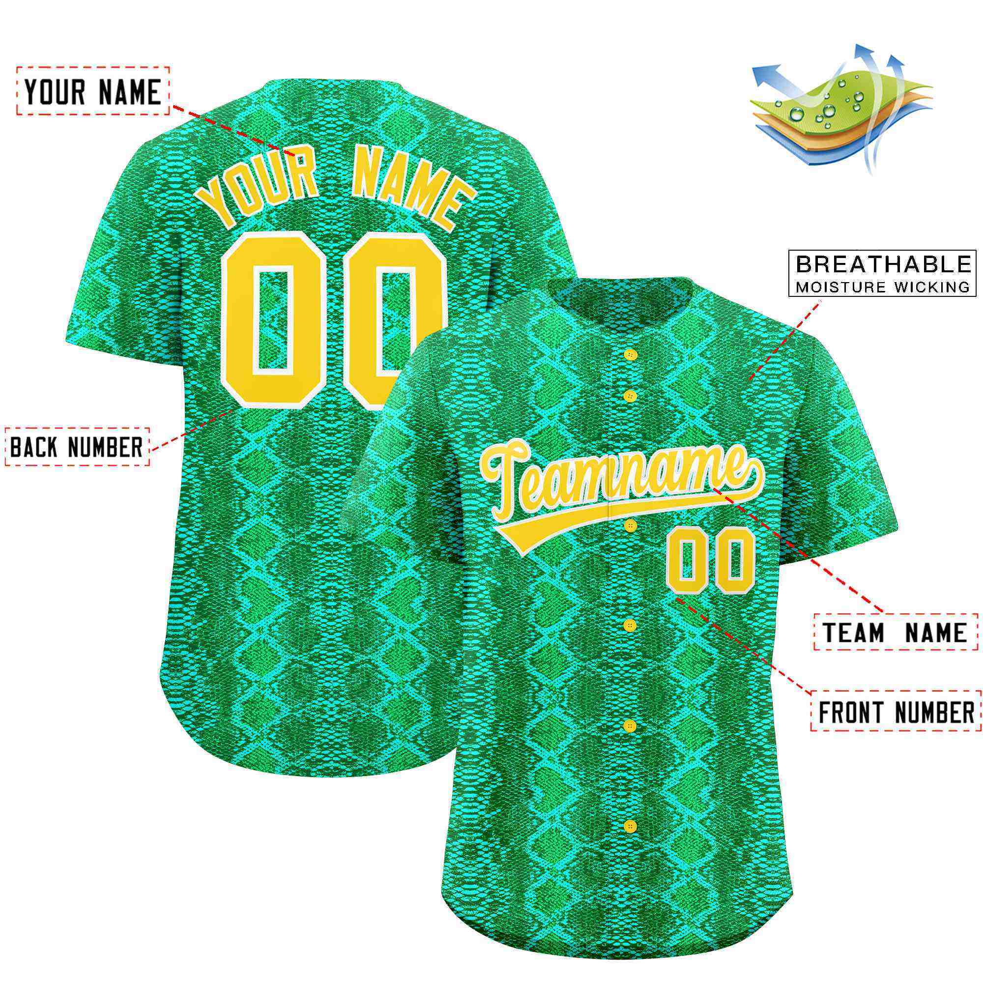 Benutzerdefiniertes authentisches Baseball-Trikot mit mehrfarbigem Schlangenledermuster