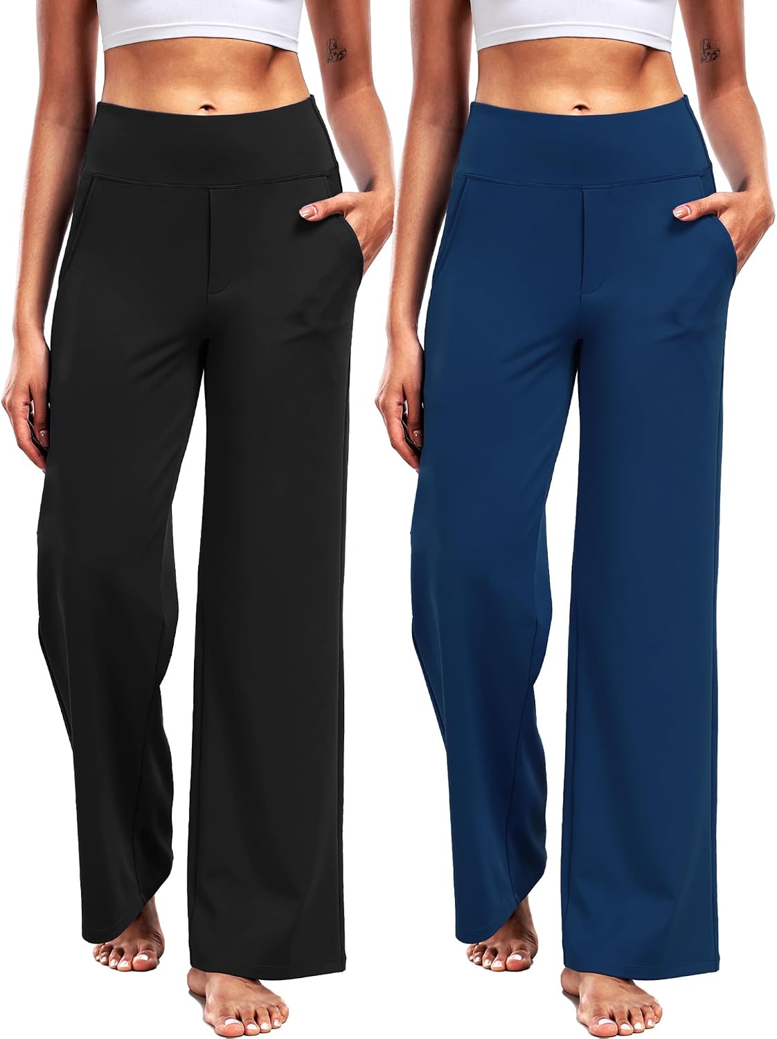 Women's High Waist Wide Leg Yoga Pants with Pockets