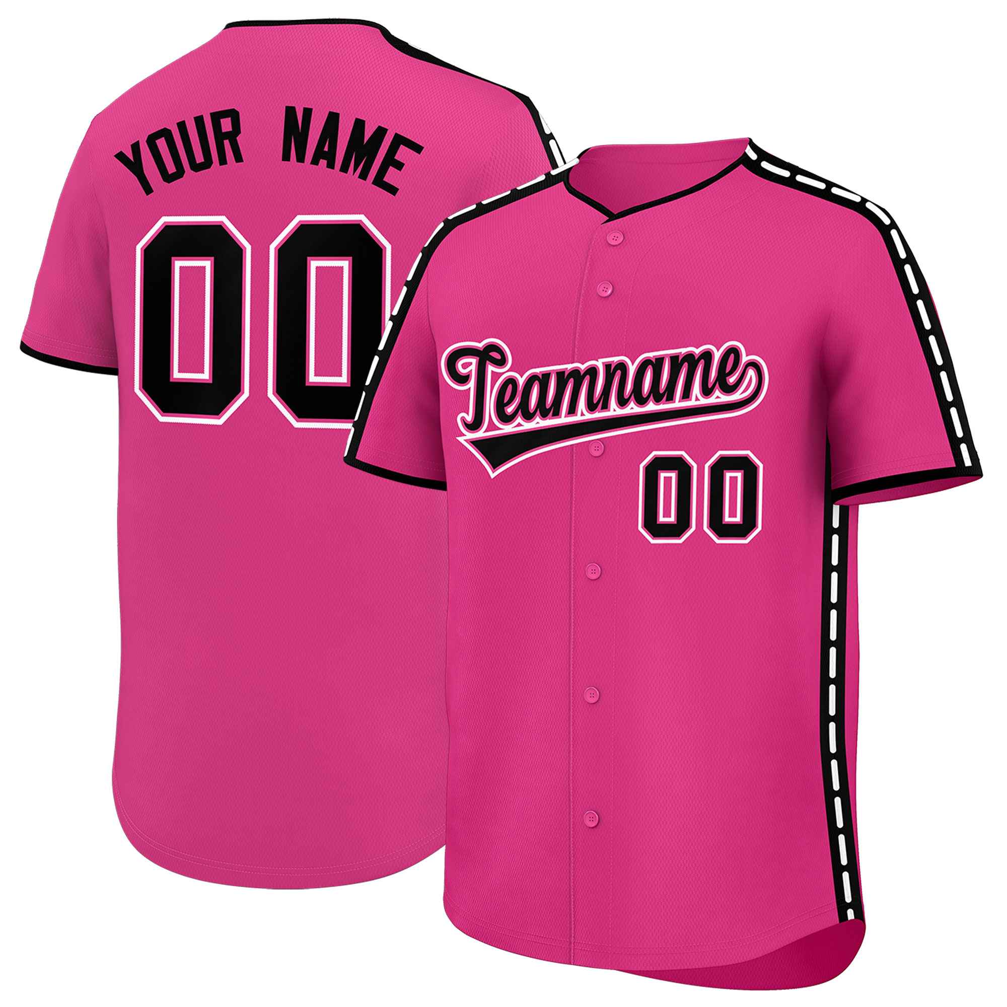Authentisches Baseball-Trikot mit individuellem Farbblock, personalisierter seitlicher gepunkteter Linie