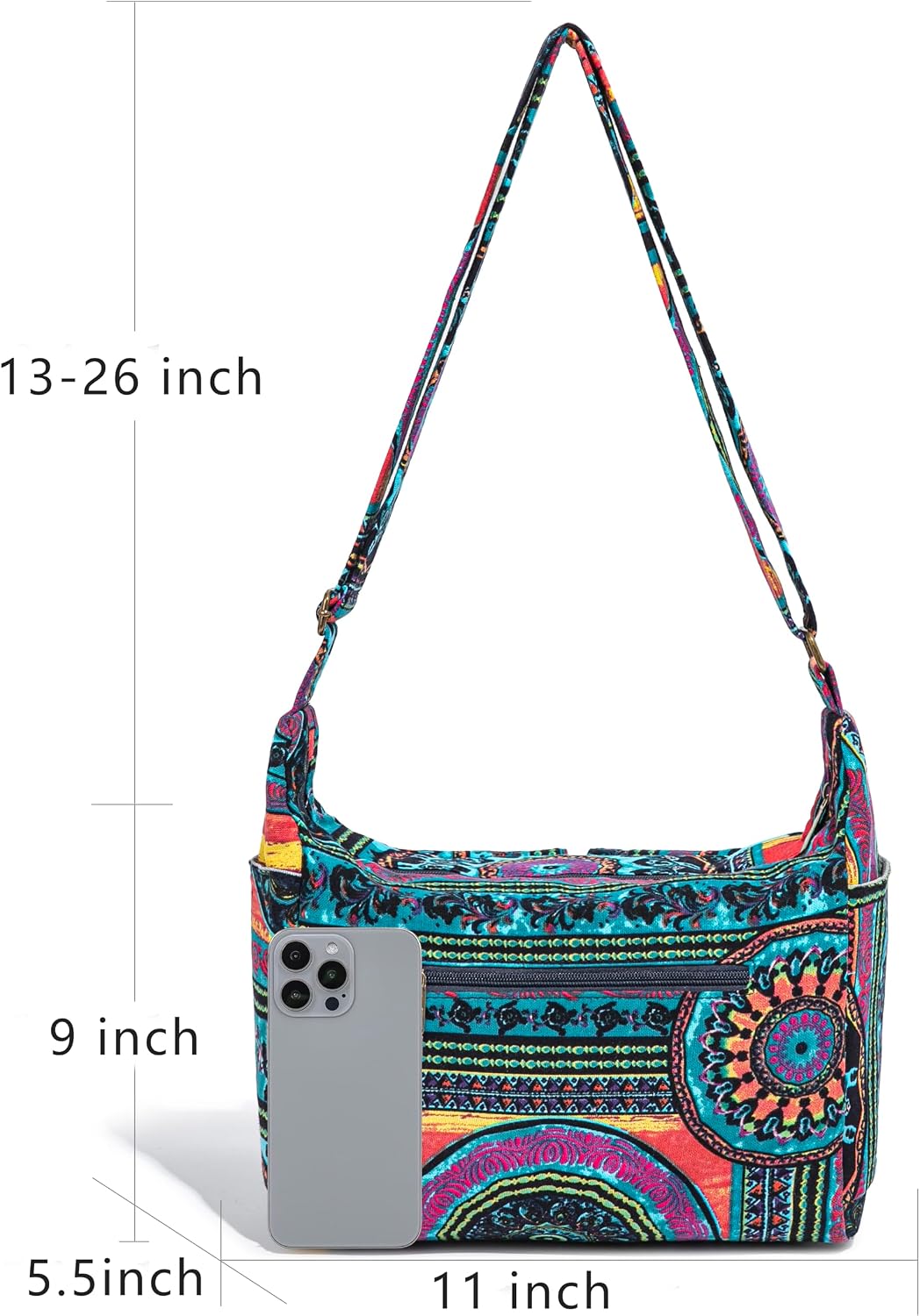 Women's Boho Canvas Hobo Bag Multicolor Crossbody Purse