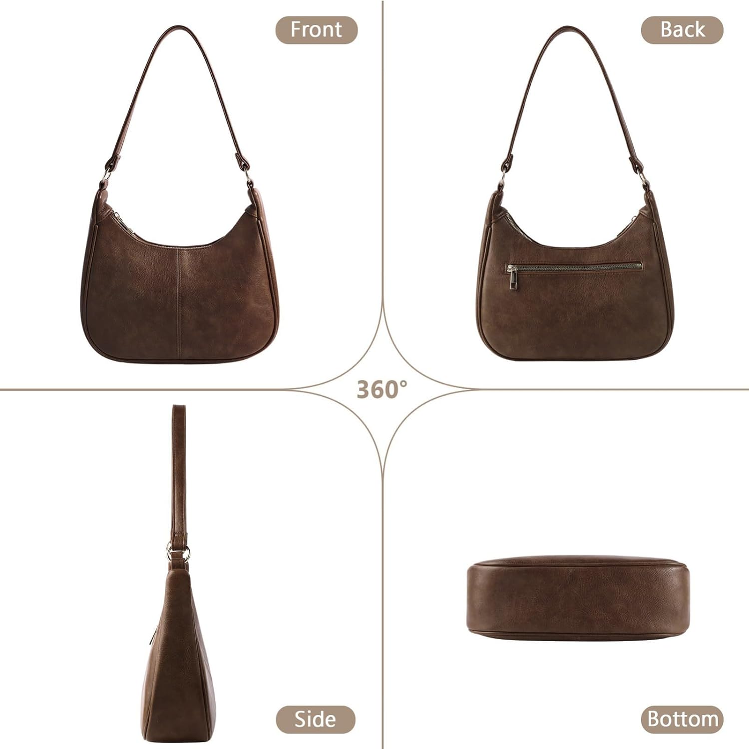 Women's Slouchy Vegan Leather Hobo Bag Crescent Purse