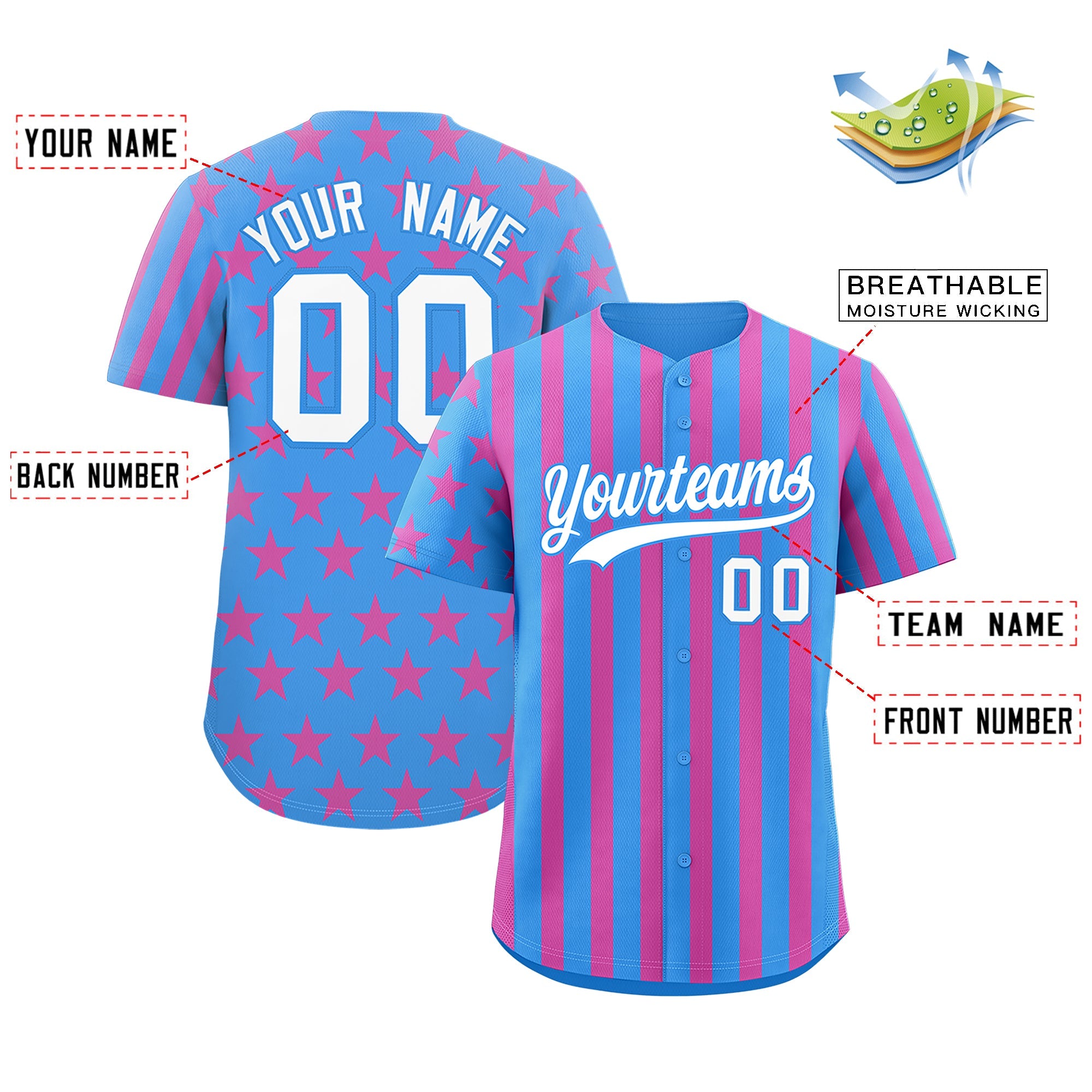 Benutzerdefiniertes Graffiti-Muster-Baseball-Trikot mit amerikanischer Flagge