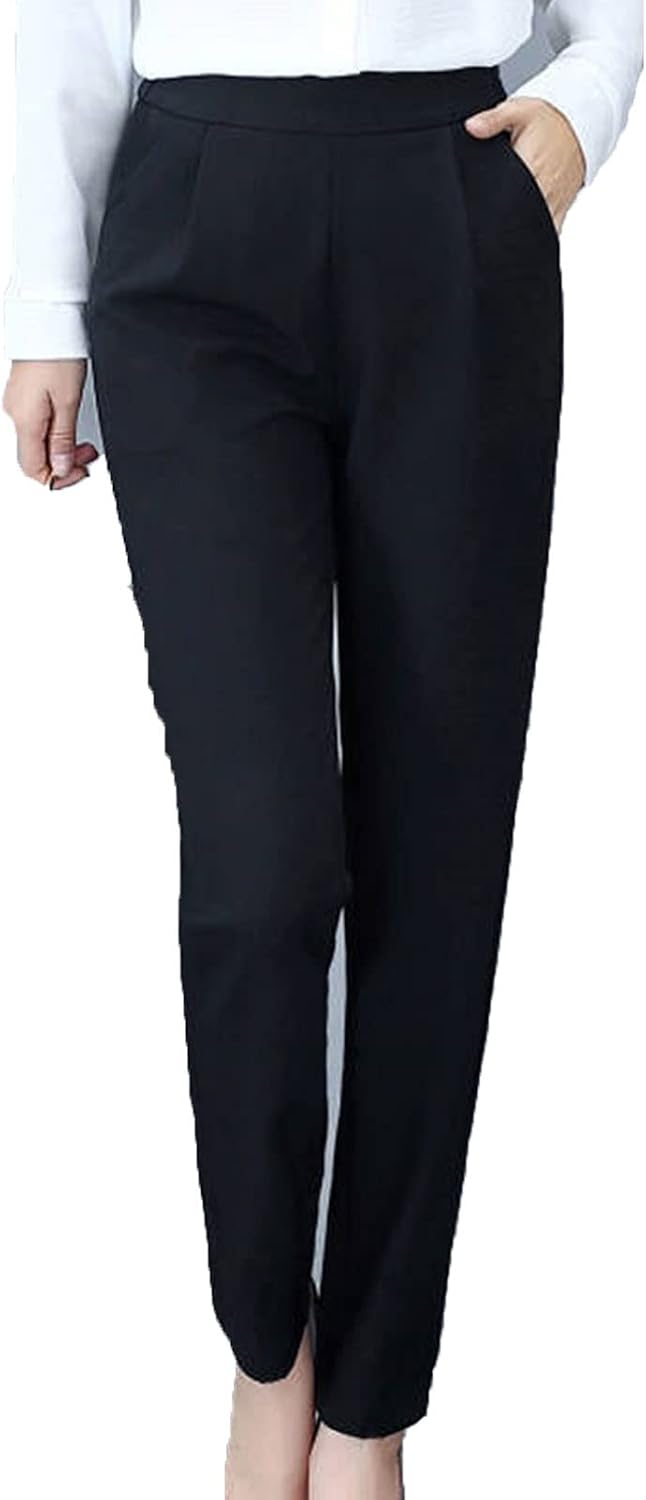 Women's Slim Ankle Pull-On Pants with Pockets (Black)