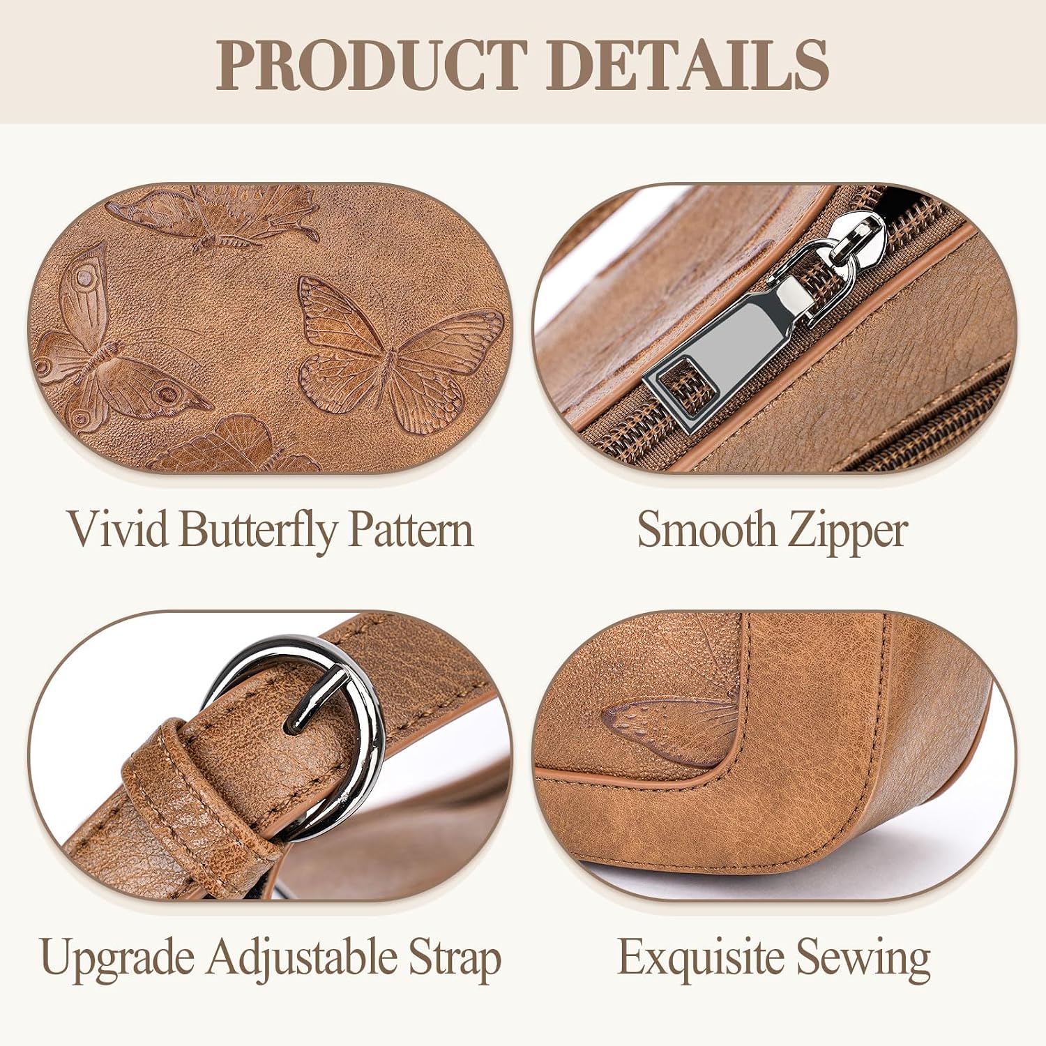 Women's Butterfly Embossed Hobo Shoulder Bag Brown