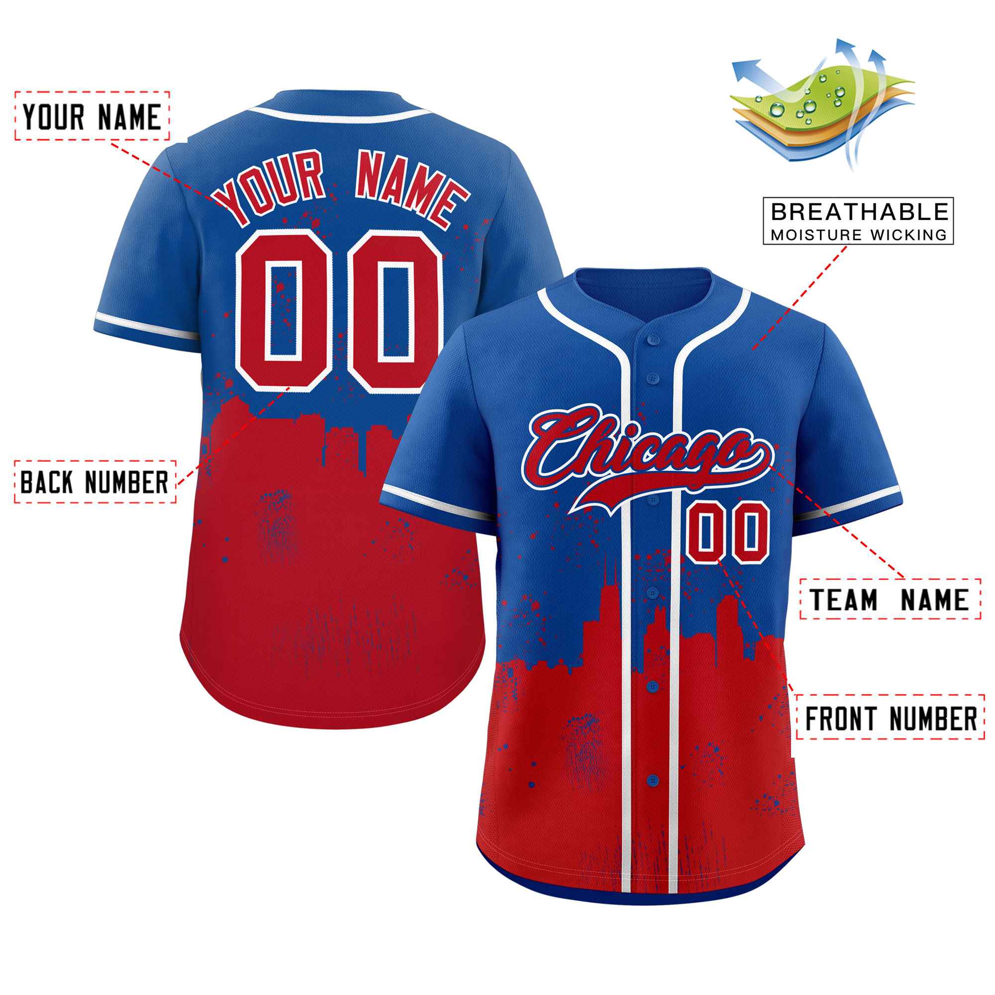 Benutzerdefinierte Royal Red personalisierte authentische Chicago City Nightscape Baseball Jersey Benutzerdefinierte Royal Red personalisierte authentische Chicago City Nightscape Baseball Jersey