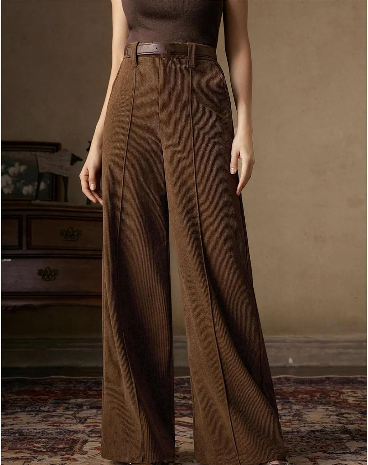 Women Baggy Casual Pants Wide Leg High Waist Trousers Daily Comfortable with Pockets Design