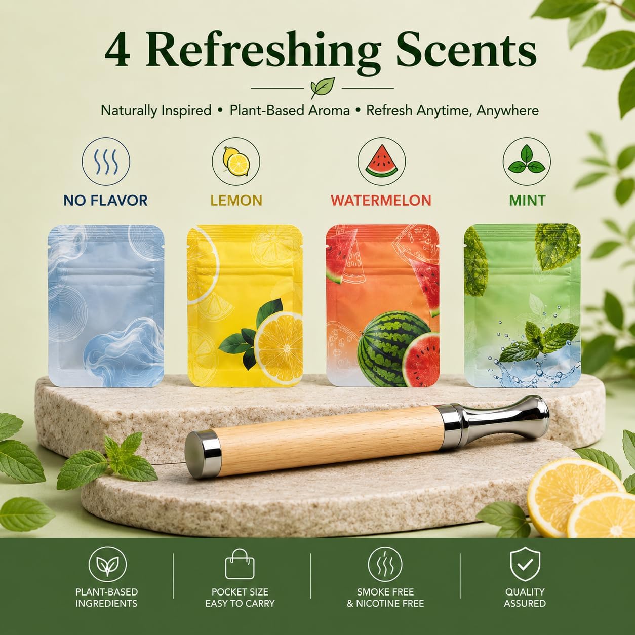 Natural Wood Aroma Stick 4 Flavors Refillable Natural Wood Aroma Stick 4 Flavors Refillable