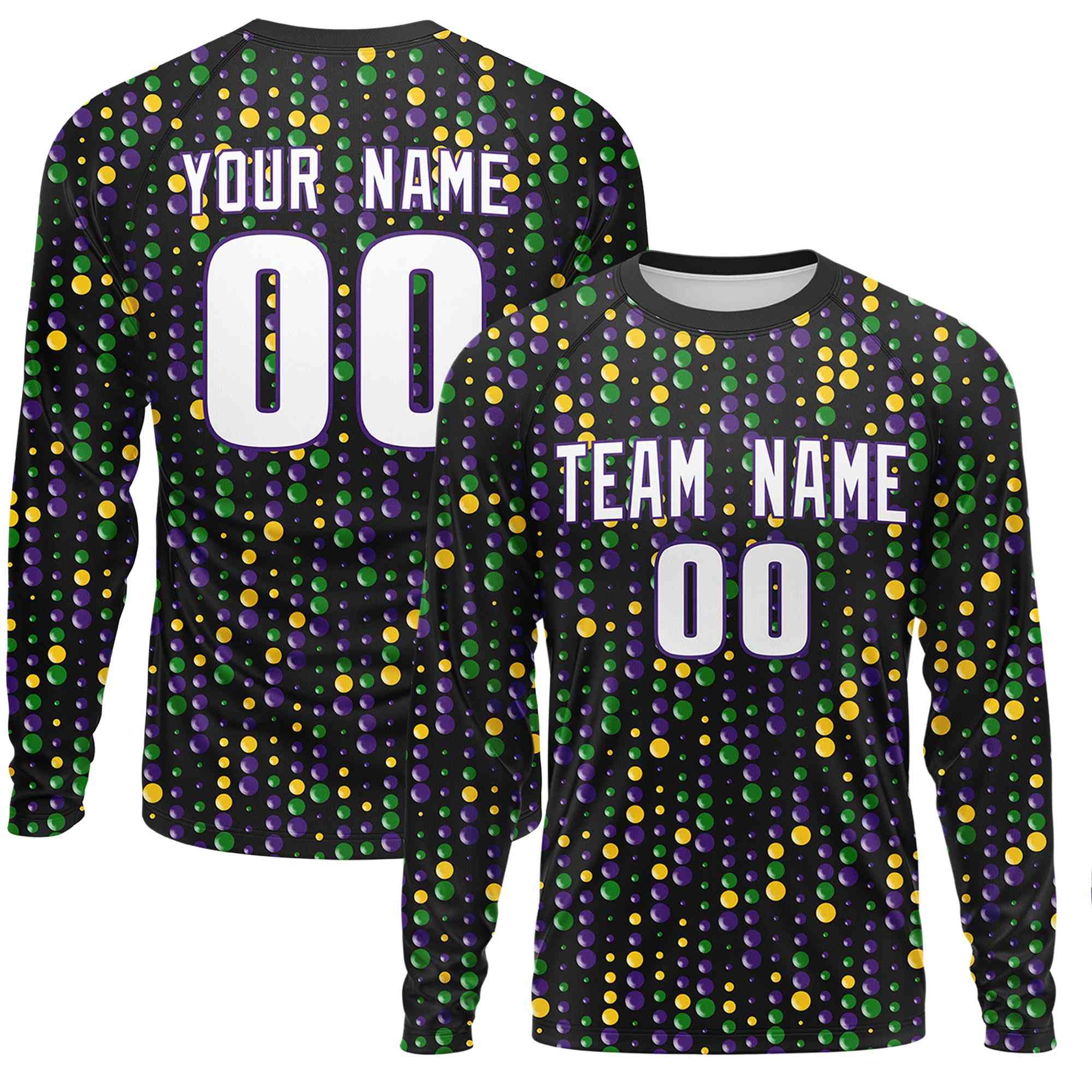 Benutzerdefiniertes, personalisiertes Mardi Gras Langarm-Performance-T-Shirt mit Rundhalsausschnitt