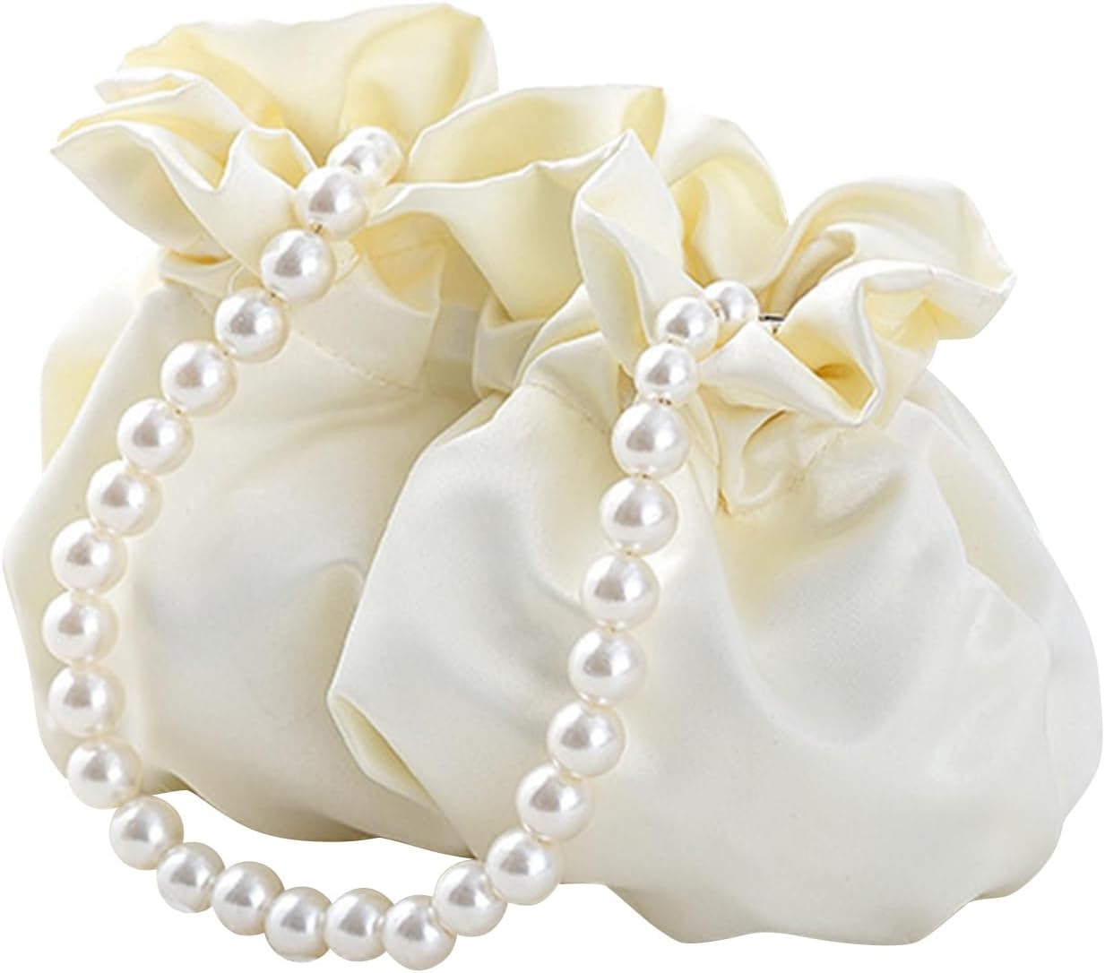 Women's Satin Drawstring Evening Bag with Pearl Chain